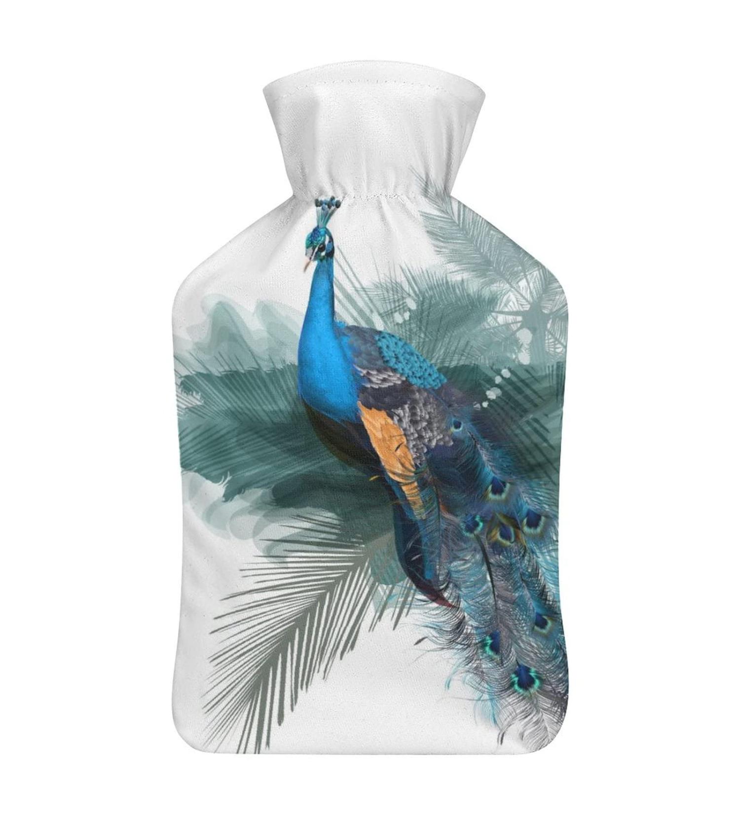 Blue Peacock Hot Water Bottle with Plush Cover - Hand Warmer for Adults & Children | 26.5x15.3cm - Shop Internationally! - Buy Online on GoSupps.com