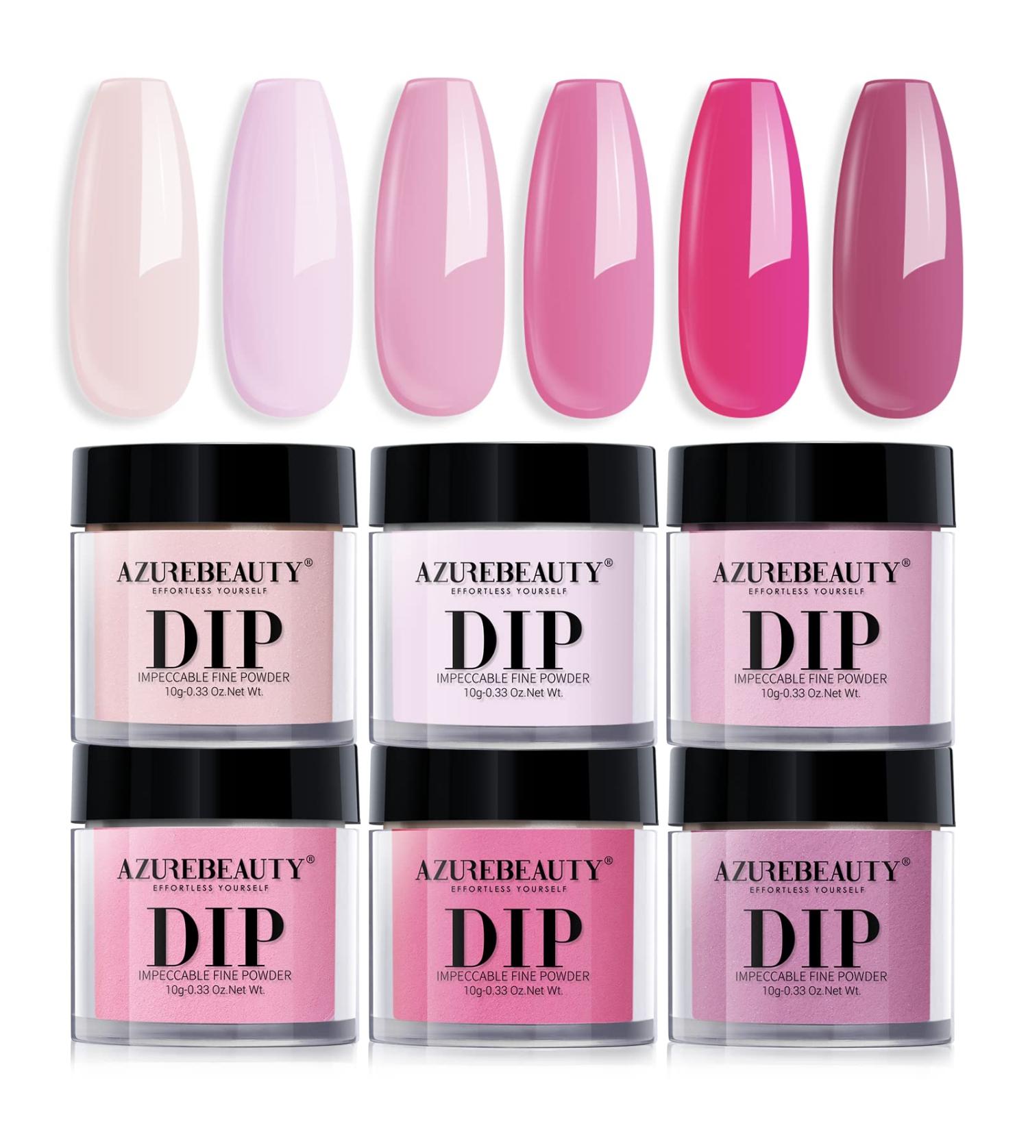 AZUREBEAUTY Pink Dip Powder Nail Set - 6 Color Cherry Blossom Kit for French Manicure - Matte & Glossy Shades - No Lamp Needed - Buy Online on GoSupps.com