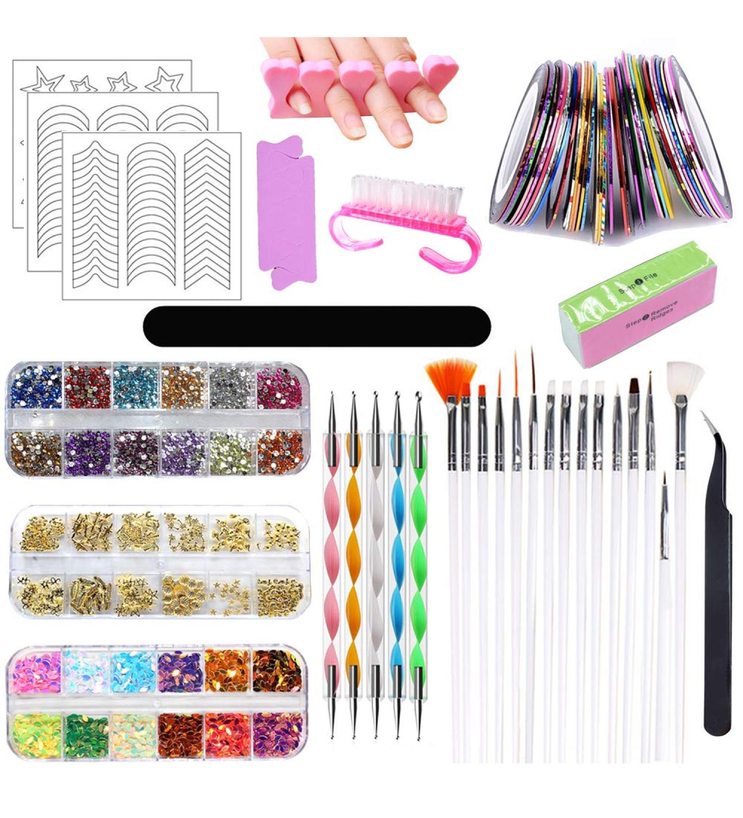15-Piece Nail Art Brush Set with Dotted Pens & Rhinestones - Ultra Thin Nail Tools for Perfect Manicure - Buy Online on GoSupps.com