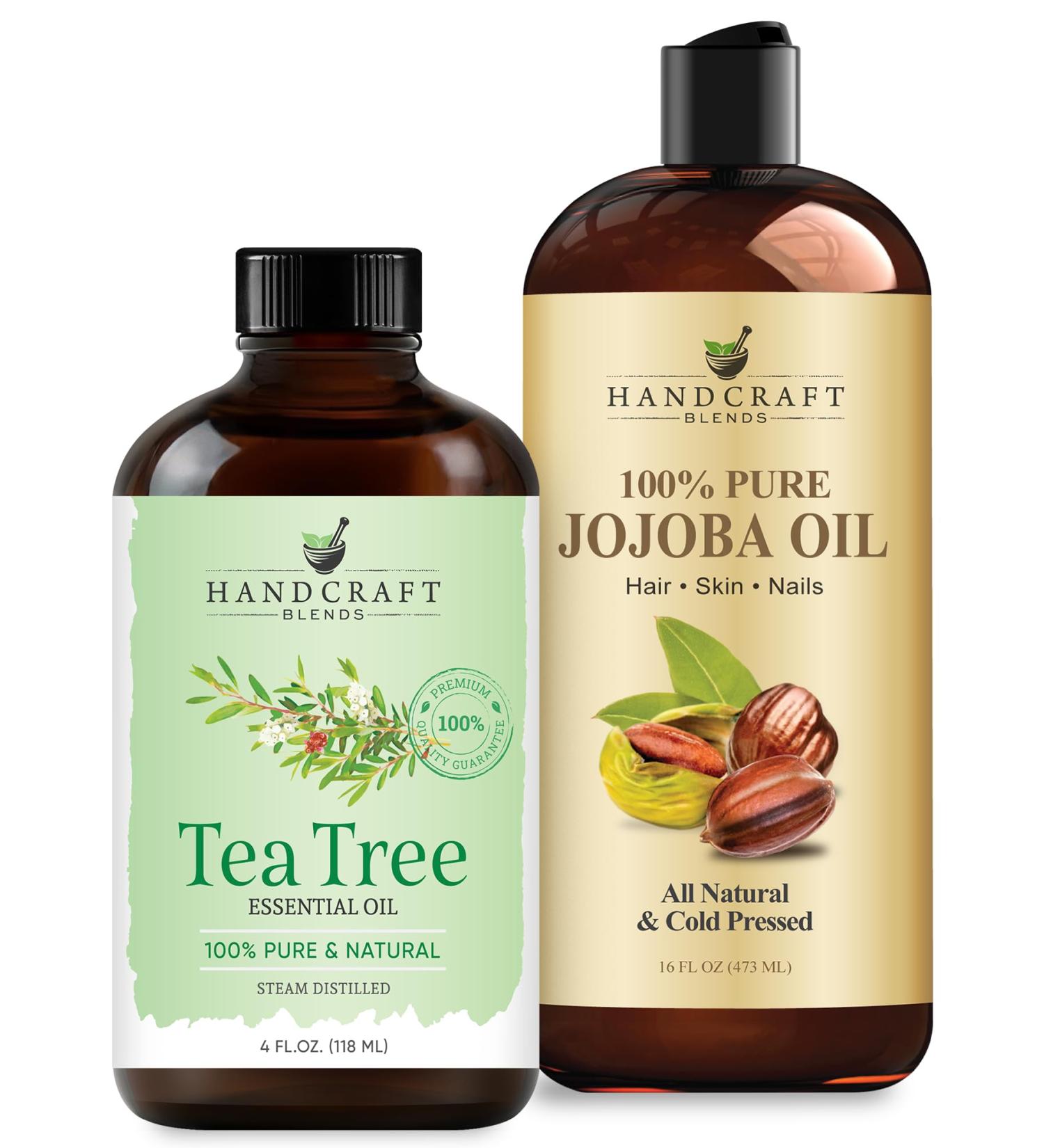 Handcraft Blends Clear Body Set: Jojoba Oil (16 Fl Oz) and Tea Tree Essential Oil (4 Fl Oz) 100% Pure & Natural for Body Acne Back and Scalp Care - Buy Online on GoSupps.com