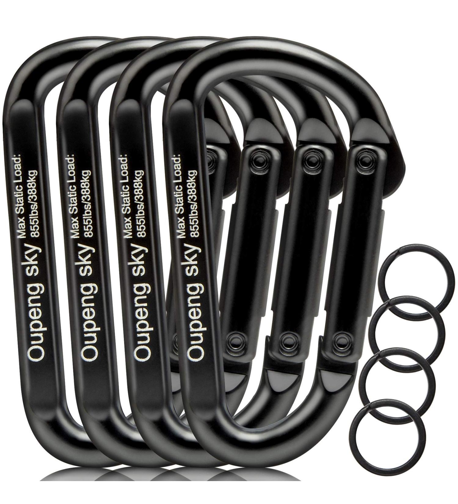 Carabiner Clip 855lbs 3" Heavy Duty D Ring Caribeener Clips Carabiner Keychain Caribeaners for Hammocks Camping Hiking Outdoors Gym Small Carabiners for Dog Leash Harness Key Ring  Black 4 - Buy Online on GoSupps.com