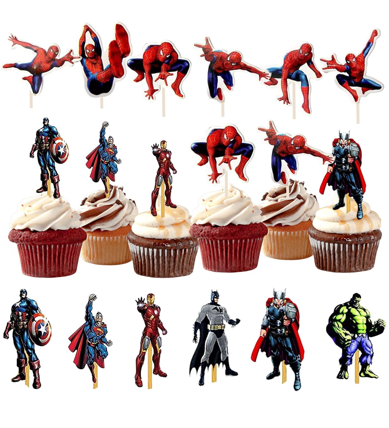 Superheld Cake Topper Set - 48 Avengers Cupcake Decorations for Kids Birthday Parties & Superhero Themes - Buy Online on GoSupps.com