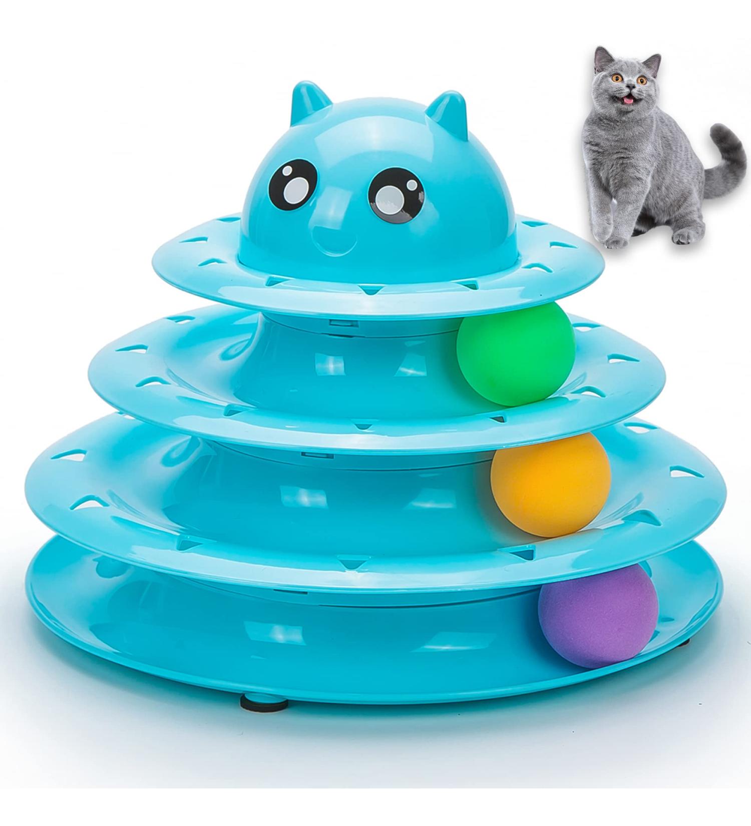 Vealind Interactive Cat Toy Roller with 3 Colorful Balls - 3 Levels of Fun for Active Cats (Blue) - Buy Online on GoSupps.com