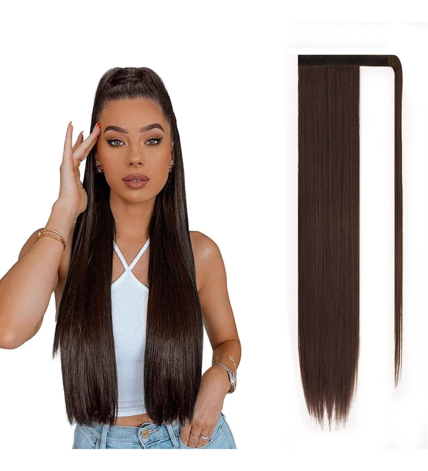 Buy JJstar 70 cm Long Straight Dark Brown Ponytail Hairpiece - Premium Synthetic Hair Extensions for Women & Girls - Buy Online on GoSupps.com