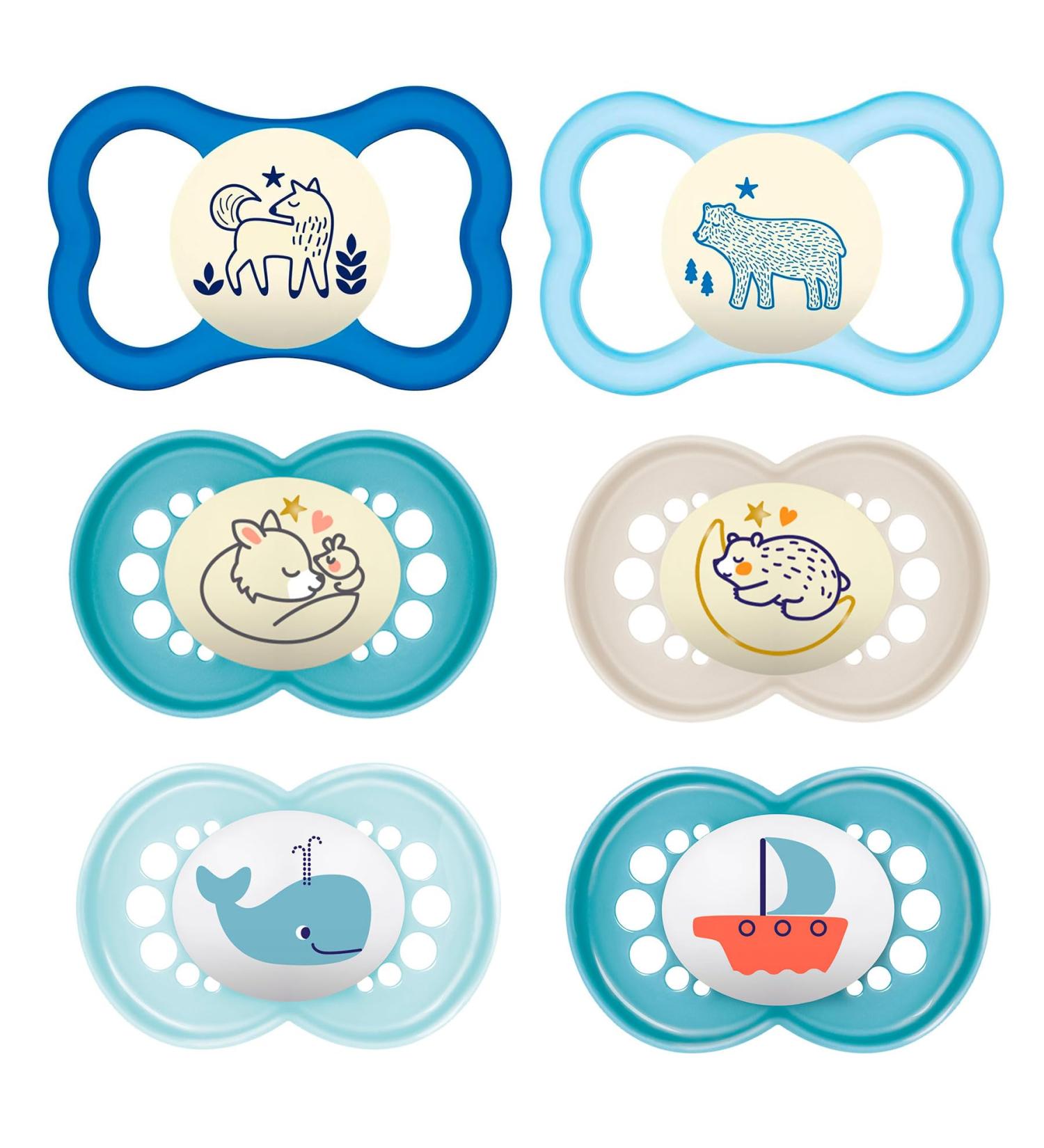Buy MAM Day & Night Pacifiers 16+ for Boys - Set of 6 with Sterilized Transport Boxes | Soft Silicone & Original Design - International Shipping Available - Buy Online on GoSupps.com