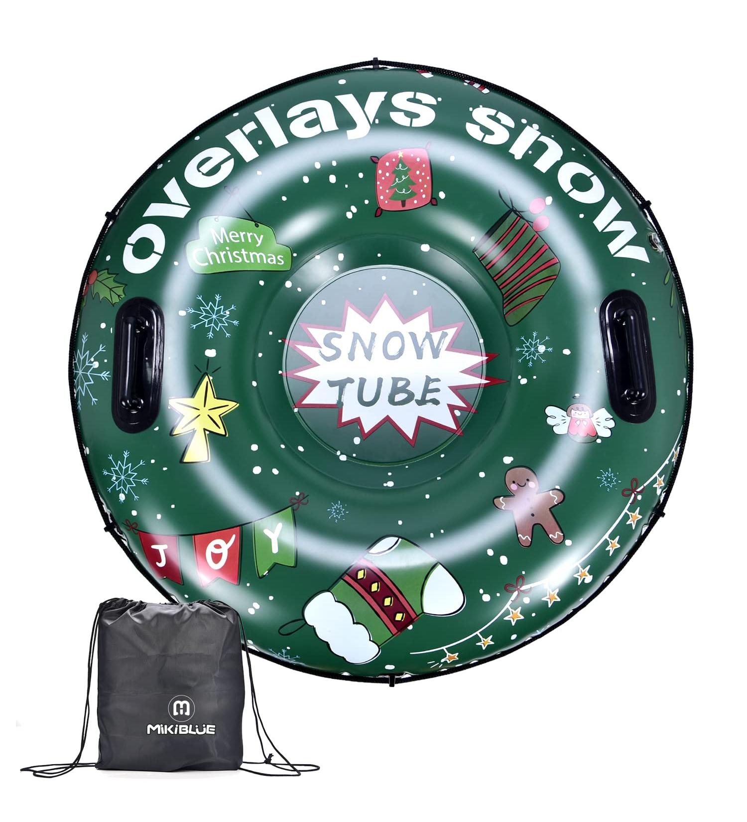 4.0 Inch Heavy Duty Inflatable Snow Tube Sled for Kids and Adults - Green - Buy Online on GoSupps.com