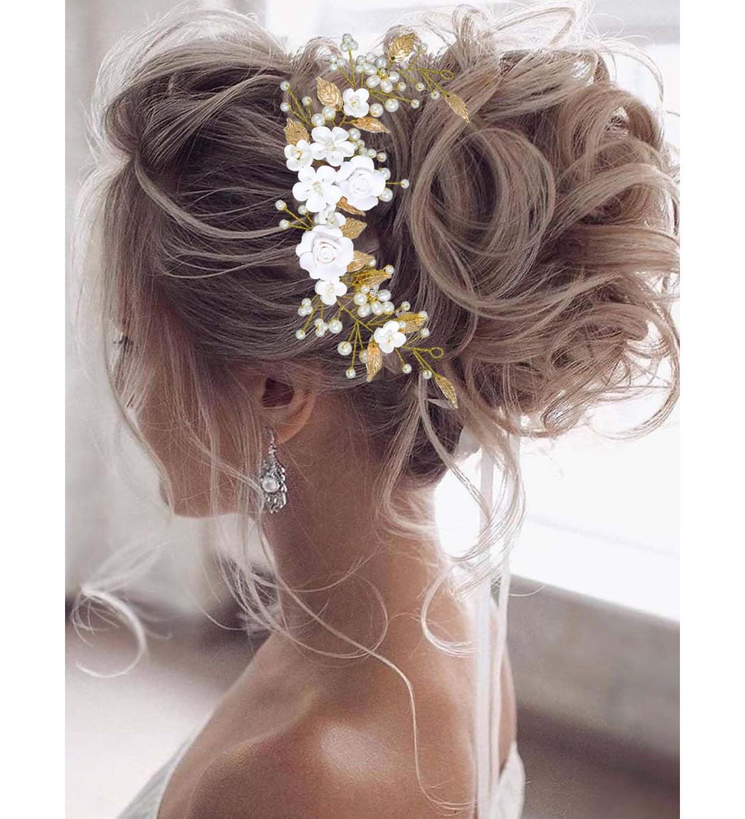 Vakkery Gold Flower Bridal Hair Vine Pearl Headband & Hair Accessories for Women & Girls - Buy Online on GoSupps.com