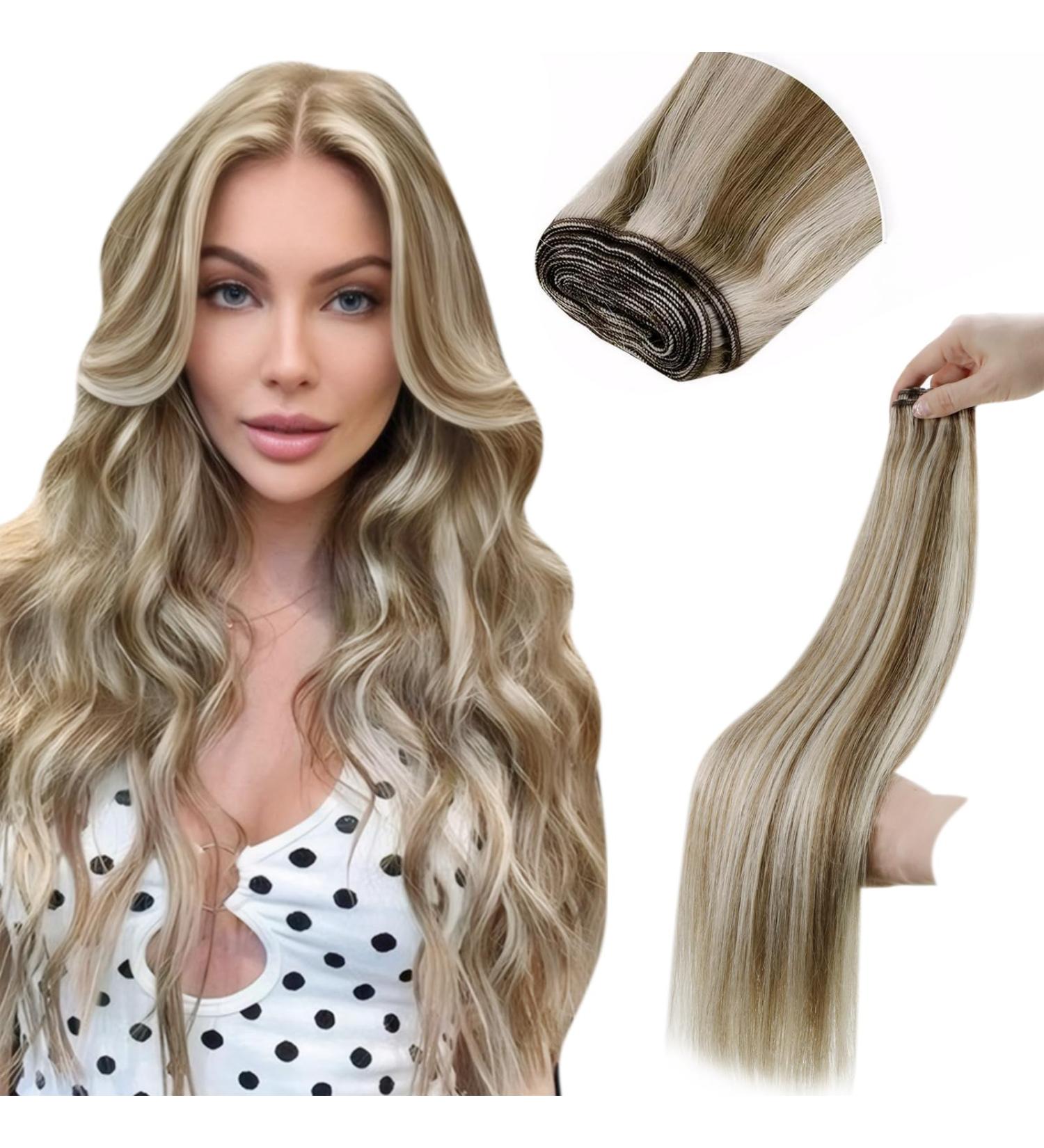 Buy Laavoo Real Hair Extensions - Brown Blonde Sew-In Weft Remy 80g 30cm Highlights #P8/60 - Buy Online on GoSupps.com