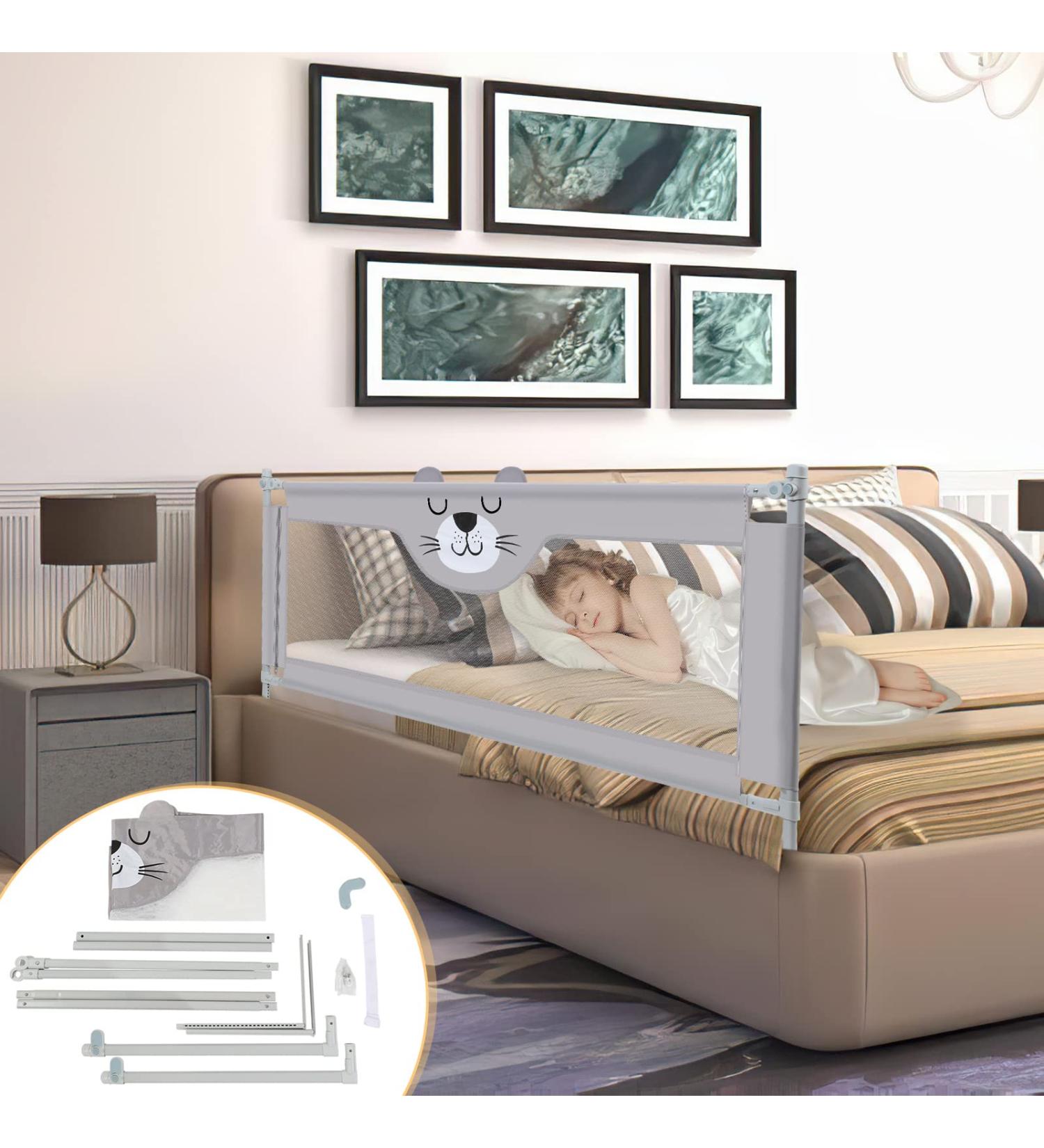 Vertical Lift Foldable Toddler Bed Rail 60 x 28 - Grey | Extra Long Guardrail for Crib, Twin, Full & Queen Size Mattress - Buy Online on GoSupps.com