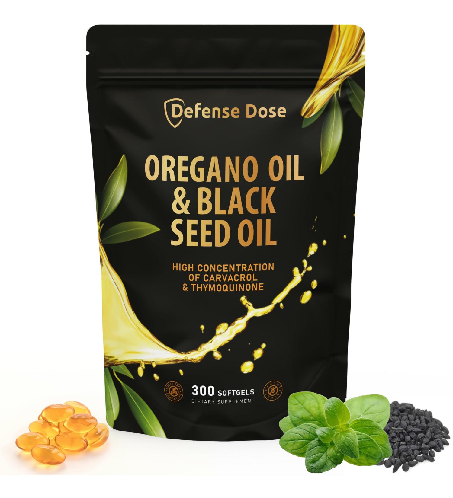 DefenseDose Oil of Oregano Black Seed Oil - 300 Softgels 6000mg Oregano Herb Strength 200mg Blackseed - High Carvacrol Thymoquinone for Antioxidant Immune Support - Non-GMO Softgel Supplement Capsule 300 Count (Pack of 1) - Buy Online on GoSupps.com