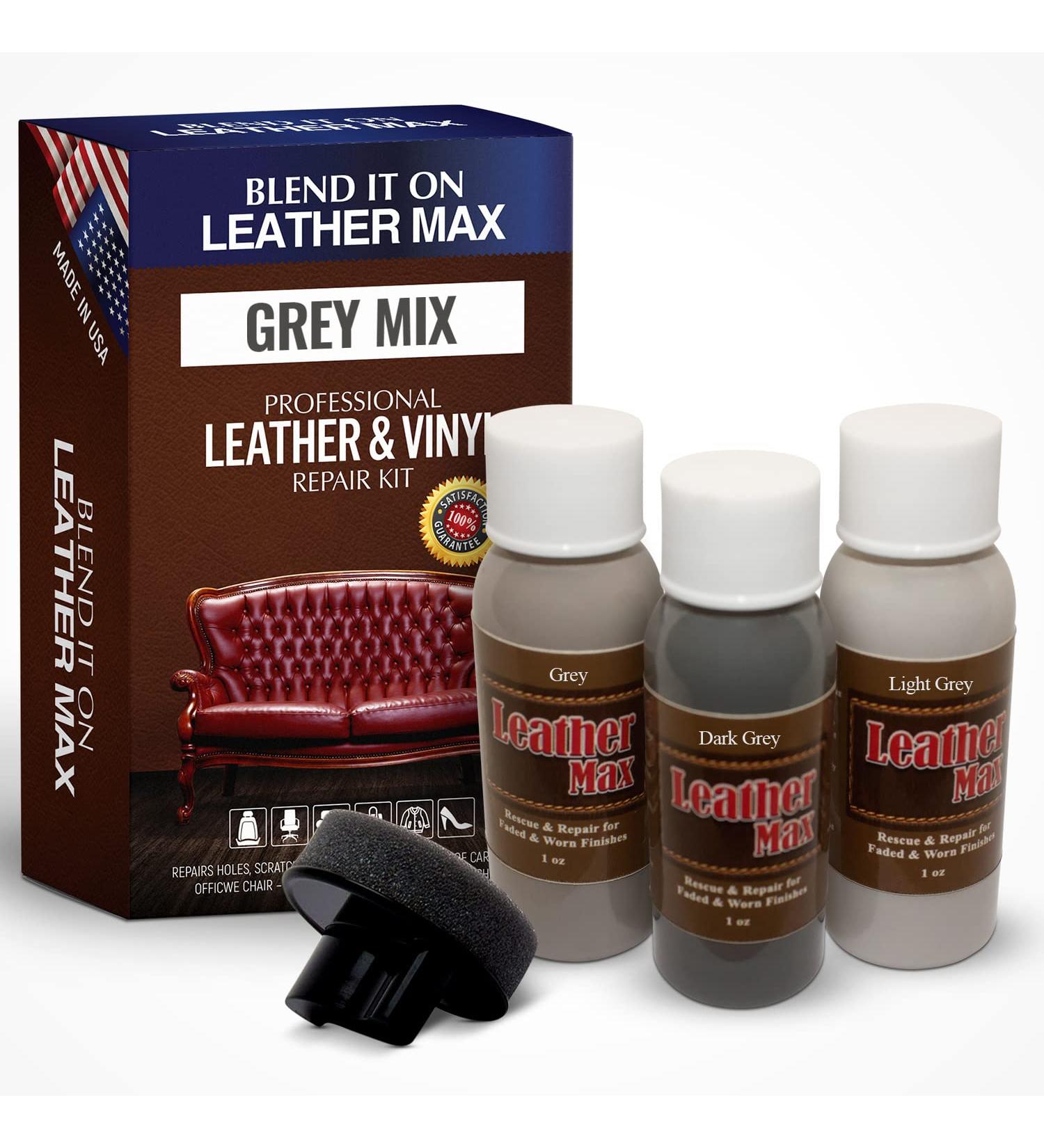 Leather Max Quick Blend Refinish & Repair Kit - Grey Mix | Restore, Recolor, & Repair Furniture, Car Seats, Jackets, Sofa, Boots | 3 Color Shades | For Leather, Vinyl, Bonded, & More - Buy Online on GoSupps.com