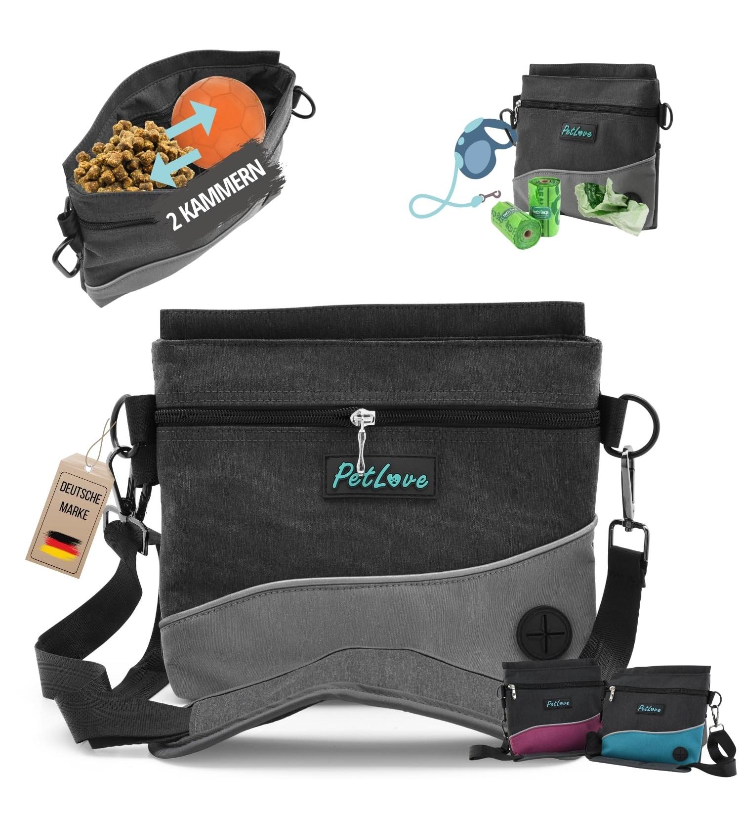 PetLove Treat Bag for Dogs - Magnetic Closure Food Bag with Poop Bag Dispenser & Versatile Bum Bag - Gray - Buy Online on GoSupps.com