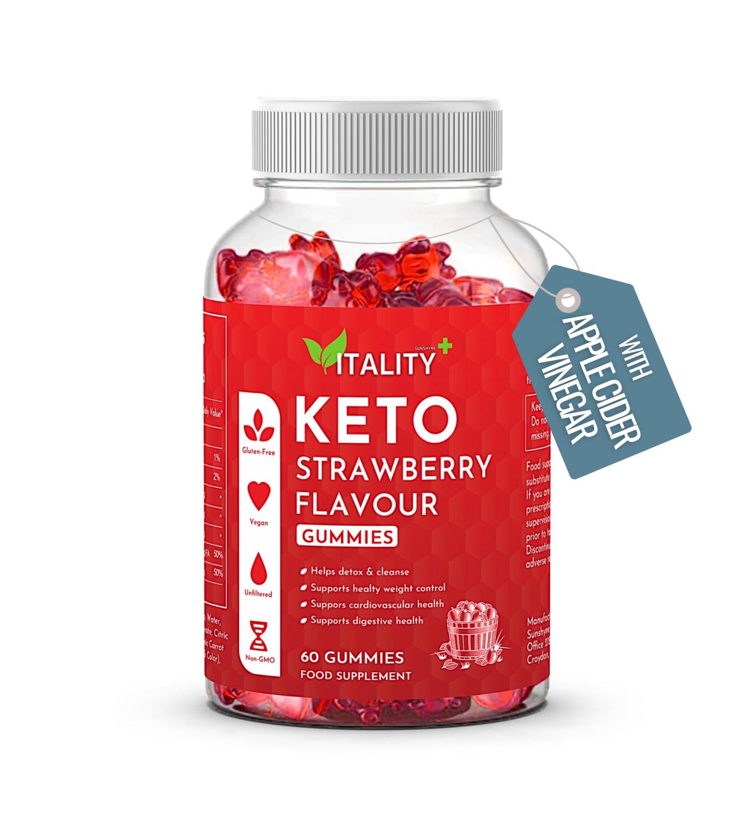 Keto Gummies Weight Loss Support - Strawberry Flavour 60 Gummies - Low Calorie Snacks - Vegan & Gluten Free - Appetite Control & Energy Boost - Pack of 1 - Buy Online on GoSupps.com