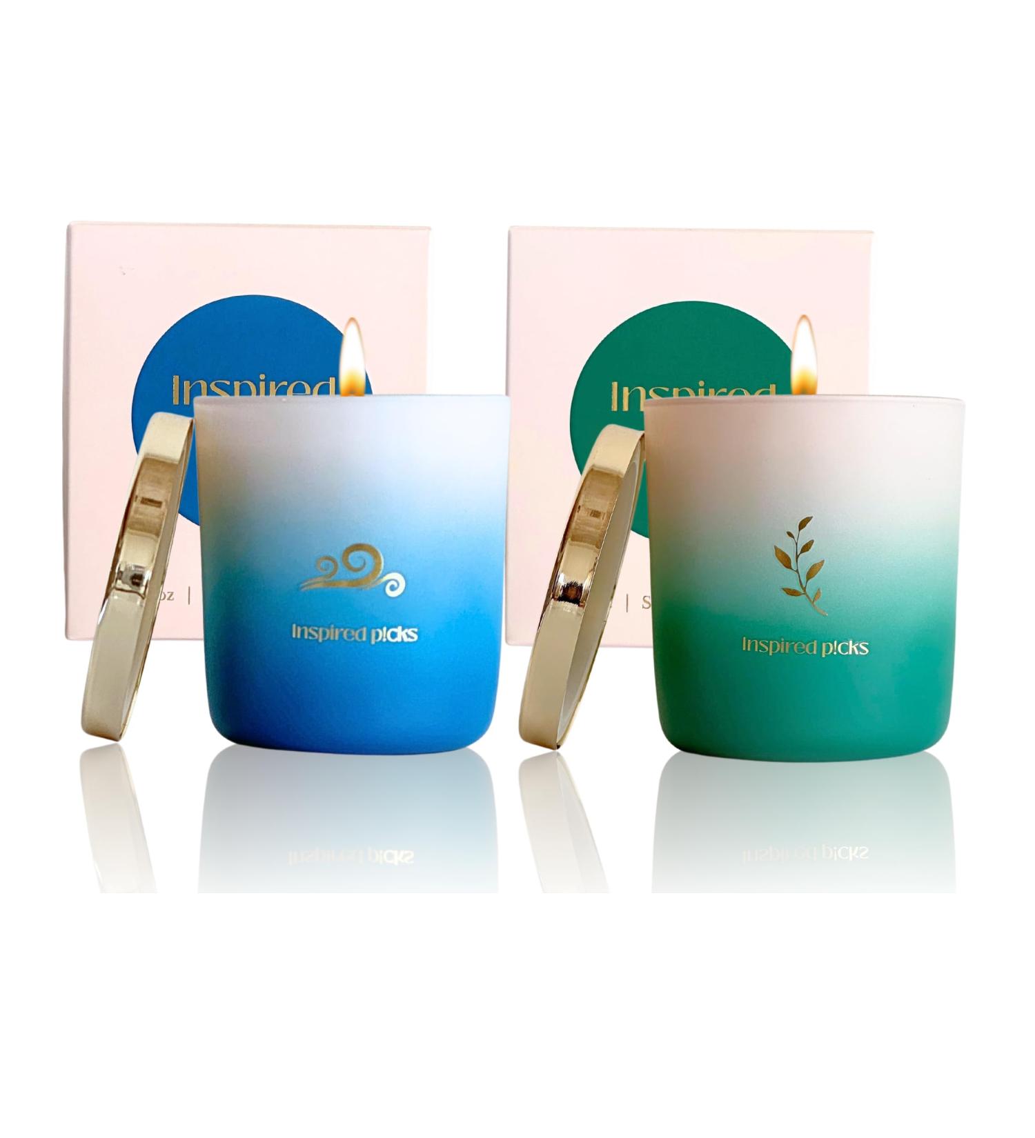 Gift for Men: 2 Candle Set - Blue Gold Waves & Sea Breeze Green Gold Leaf & Wood Sage | International Shipping Available - Buy Online on GoSupps.com