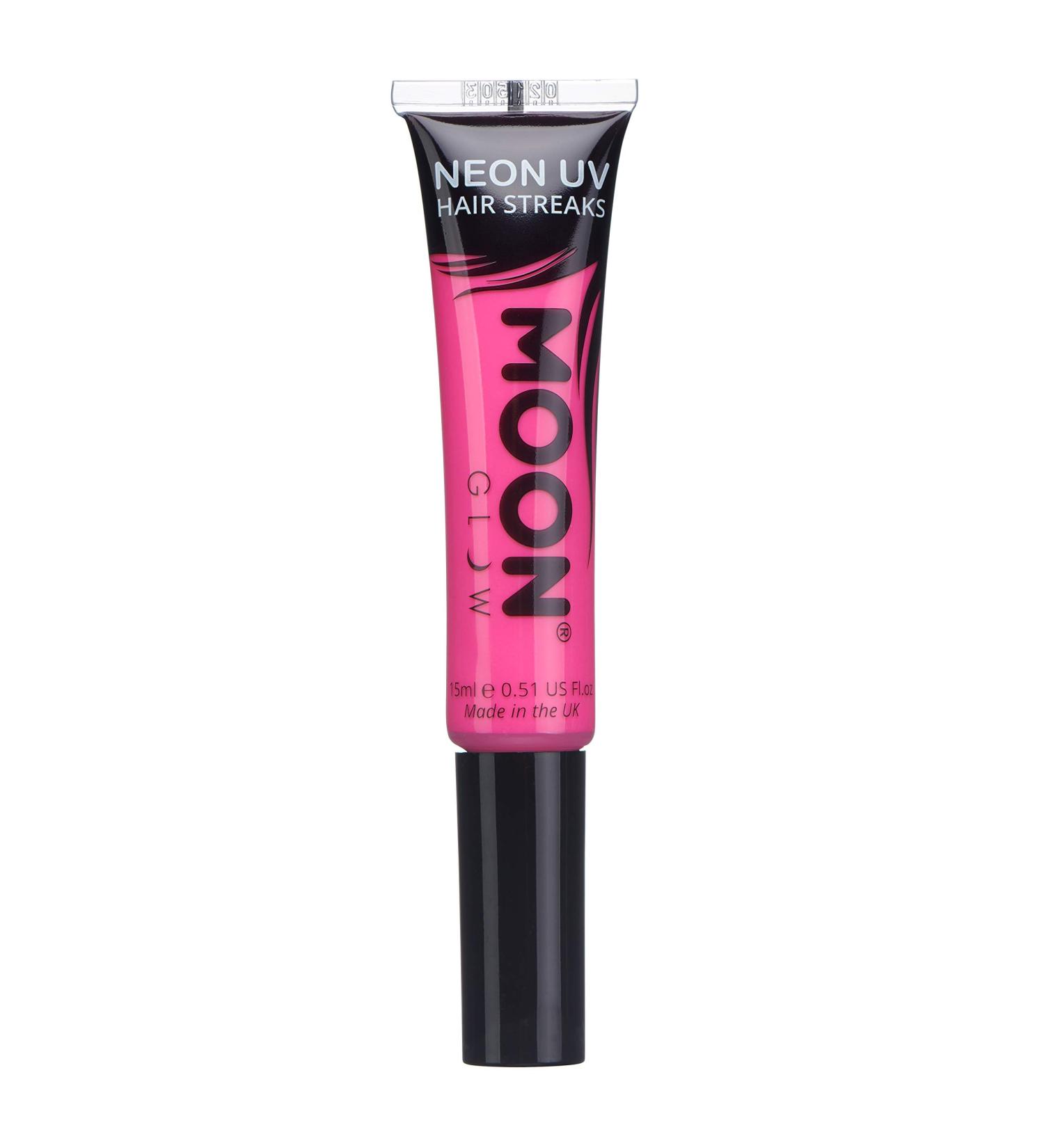 Moon Glow Neon UV Hair Colour Streaks in Intense Pink - Temporary Hair Mascara | Glows under UV Light - Buy Online on GoSupps.com