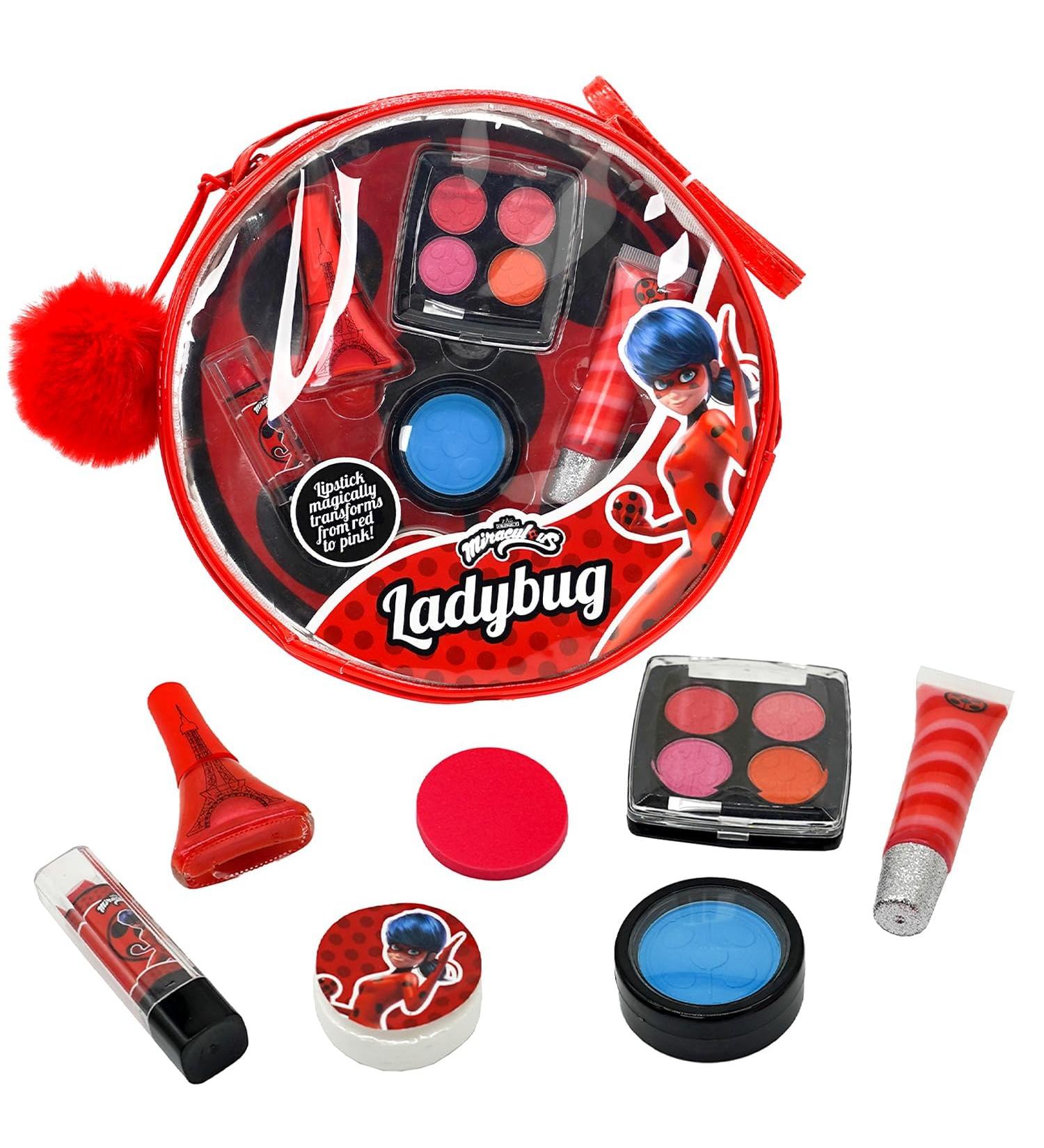 Miraculous Ladybug Kids Makeup Set - 10 Piece Non-Toxic Cosmetics Kit with Nail Polish Hair Chalk & Stickers - Safe Pretend Play for Children - Buy Online on GoSupps.com