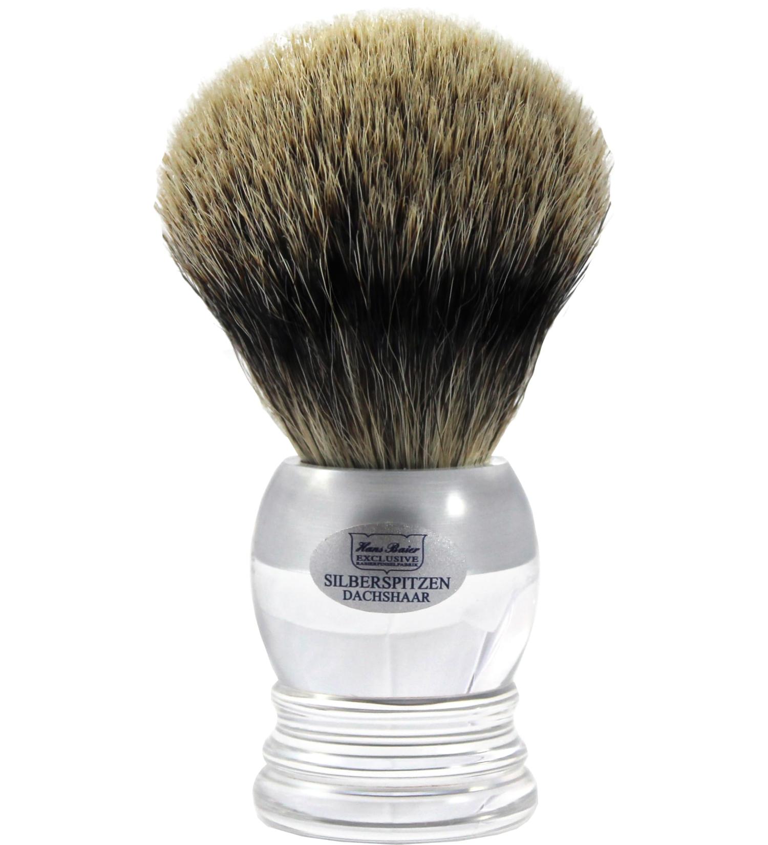Hans Baier Exclusive shaving brush acrylic clear with silver ring