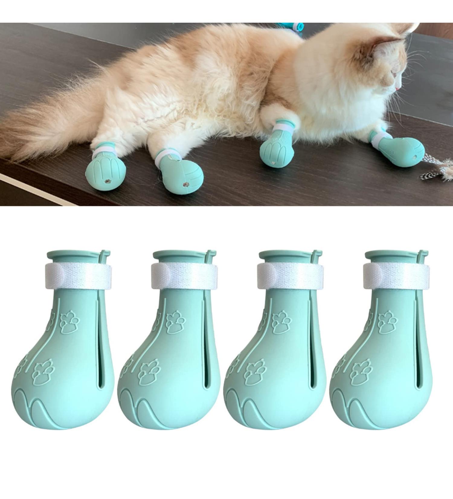 4 Pieces Silicone Anti-Scratch Cat Shoes | Anti-Off Nail Gloves & Cat Boots - Green Claw Covers - Buy Online on GoSupps.com