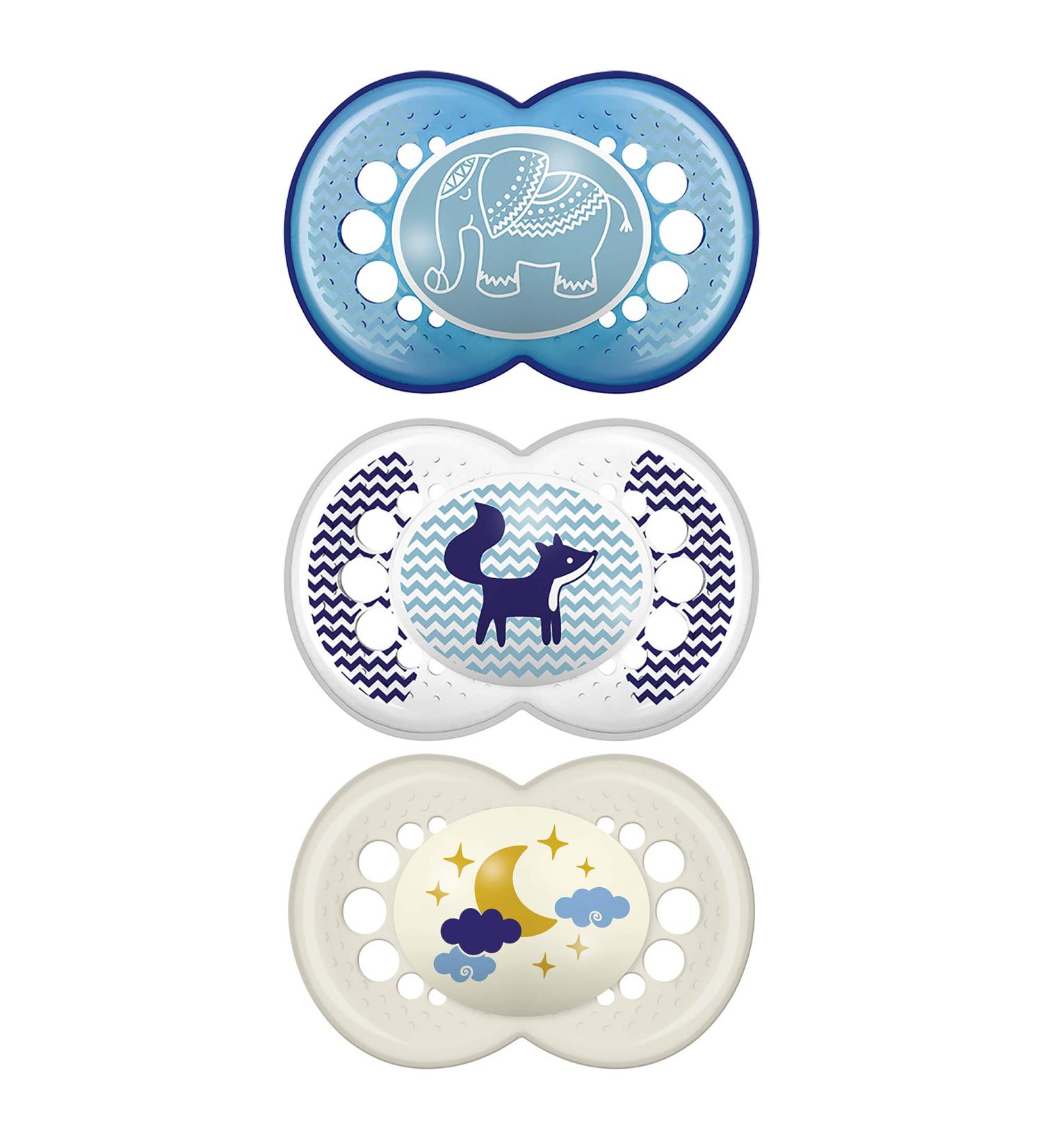 MAM Original Day & Night Baby Pacifier 3 Pack - Glows in The Dark - Boy 6-16 Months - Promotes Healthy Oral Development - Buy Online on GoSupps.com