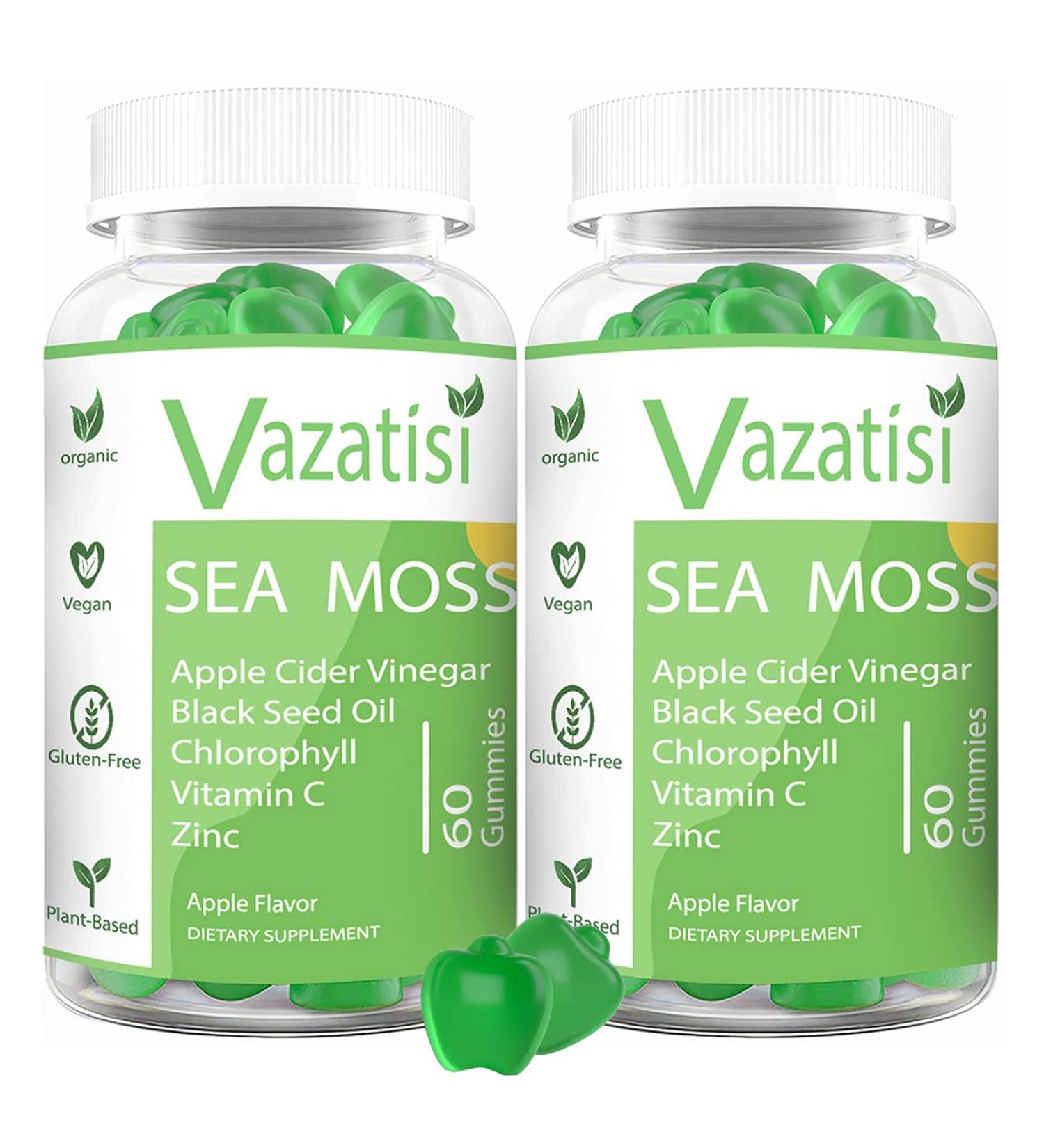 Organic Irish Sea Moss Gummies with ACV, Black Seed Oil & Chlorophyll - Thyroid, Digestion & Immune Support - 120 Vegan Gummies (2 Pack) - Buy Online on GoSupps.com