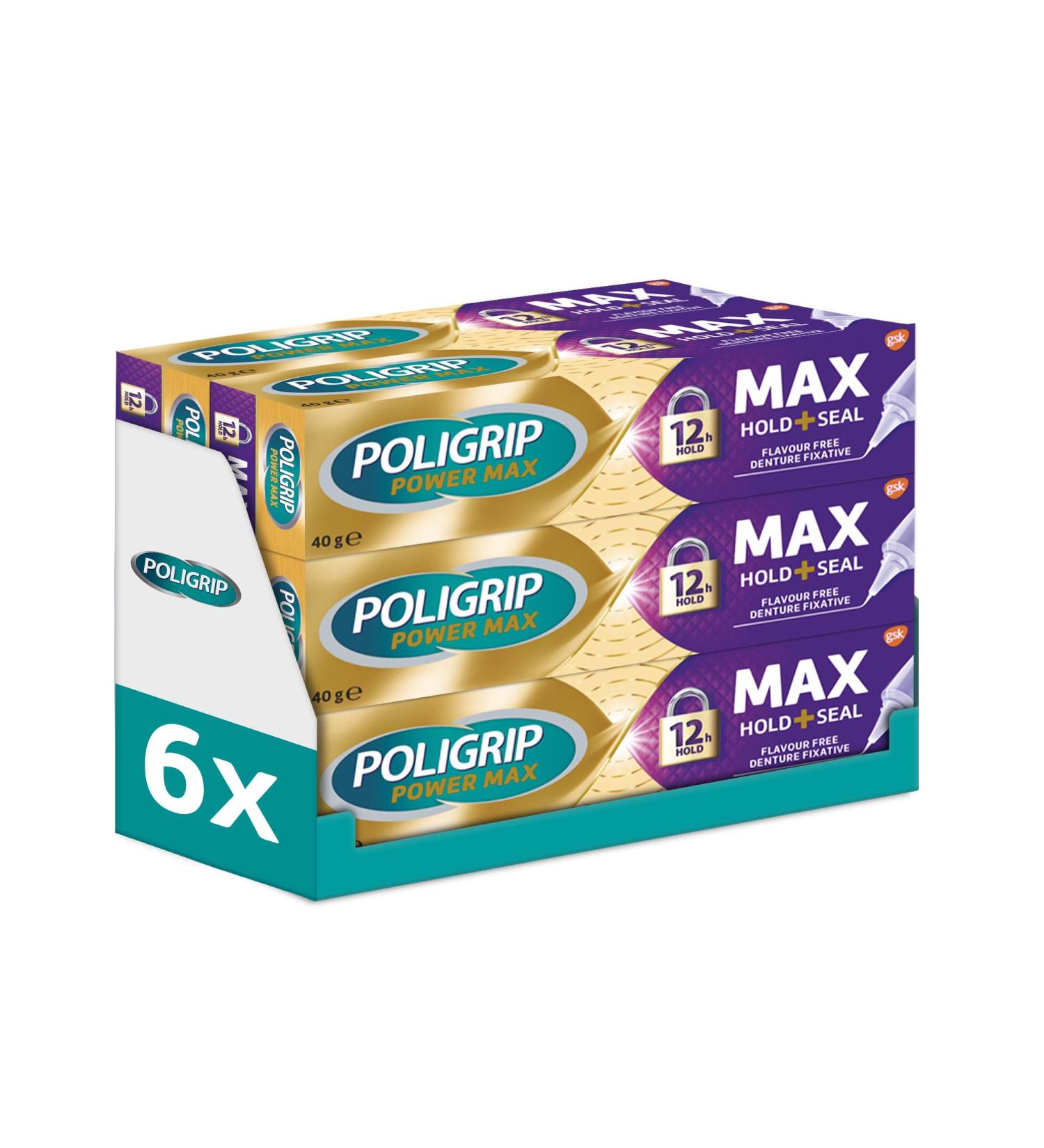 Poligrip Max Seal Denture Adhesive Long-Lasting Fixative Cream to Secure Dentures False Teeth and Partials Multipack 40 g Pack of 6 - Buy Online on GoSupps.com