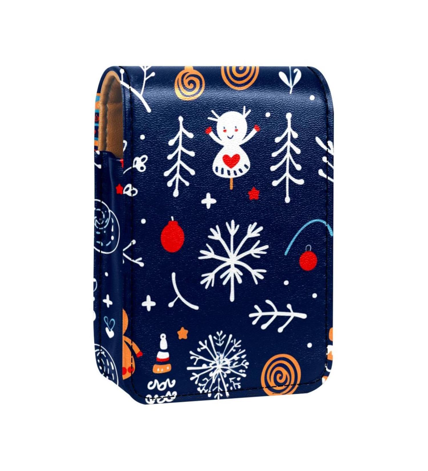 Travel Lipstick Organizer Case | Portable Makeup Bag with Mirror | Christmas Snowflake Design - Buy Online on GoSupps.com