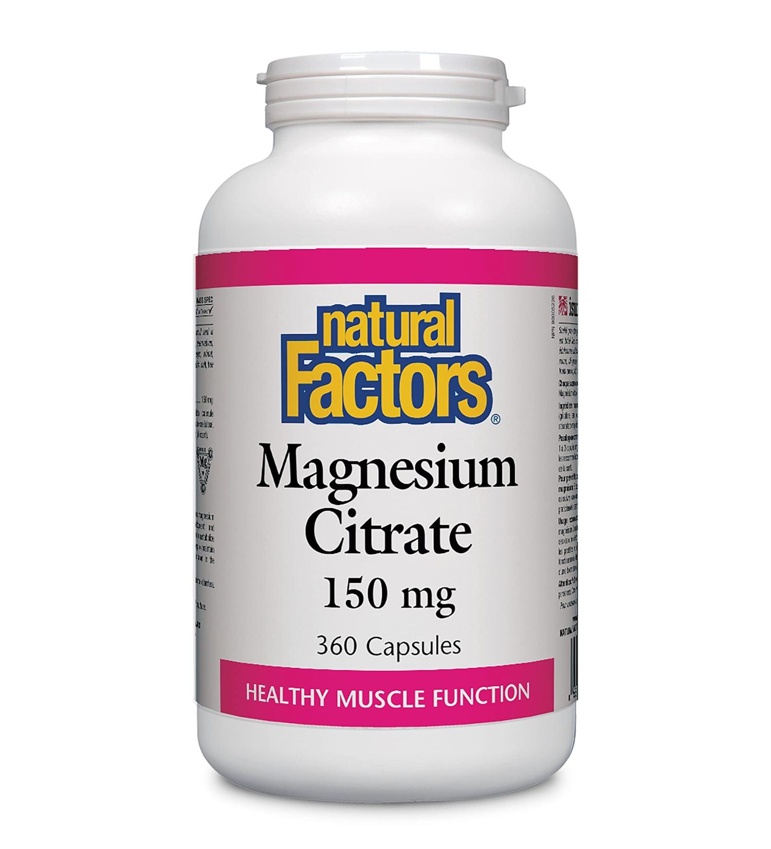 Natural Factors Magnesium Citrate 150 mg - 360 Capsules for Muscle & Nerve Support - Buy Online on GoSupps.com