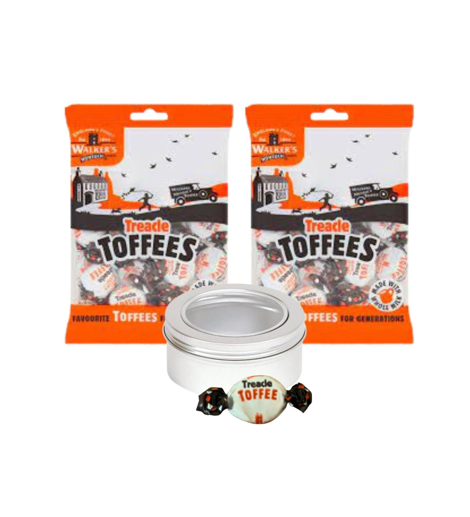 Toffee Sweets Walkers Nonsuch Treacle Flavour x 2 Bags x 150g Each Bundle with TinTastic Silver Window Lid Refillable On-the-Go Travel Tin - Buy Online on GoSupps.com