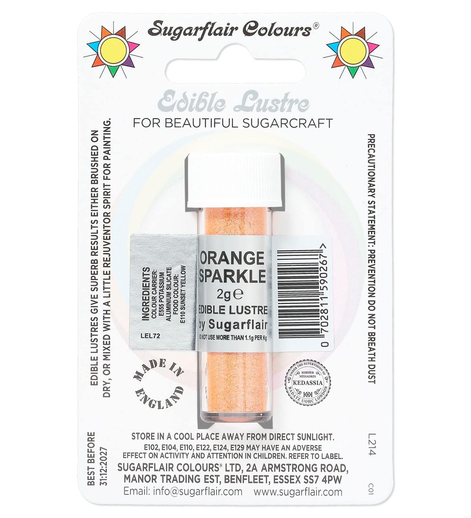 Sugarflair Orange Sparkle Edible Lustre Dust Add a Lustrous Shine to Cakes or Decorations. Brush On or Add Rejuvenator to Create Eye-Catching Edible Paint Gives Shine to Your Bakes - 2g