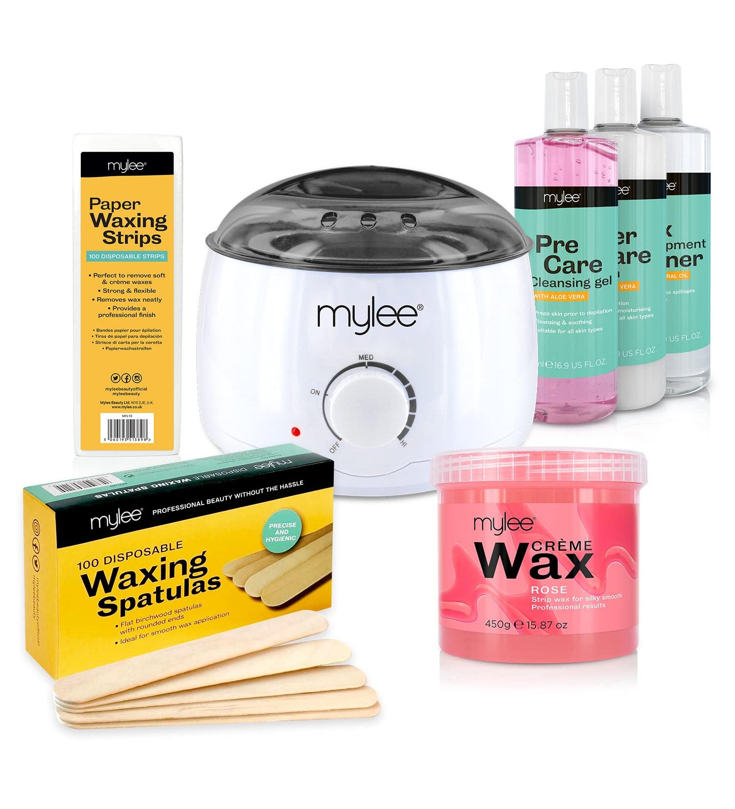 Mylee Salon Quality Rose Waxing Kit with Heater, Strips, Spatulas, Pre & After Care Lotion - Professional Hair Removal Set - Buy Online on GoSupps.com