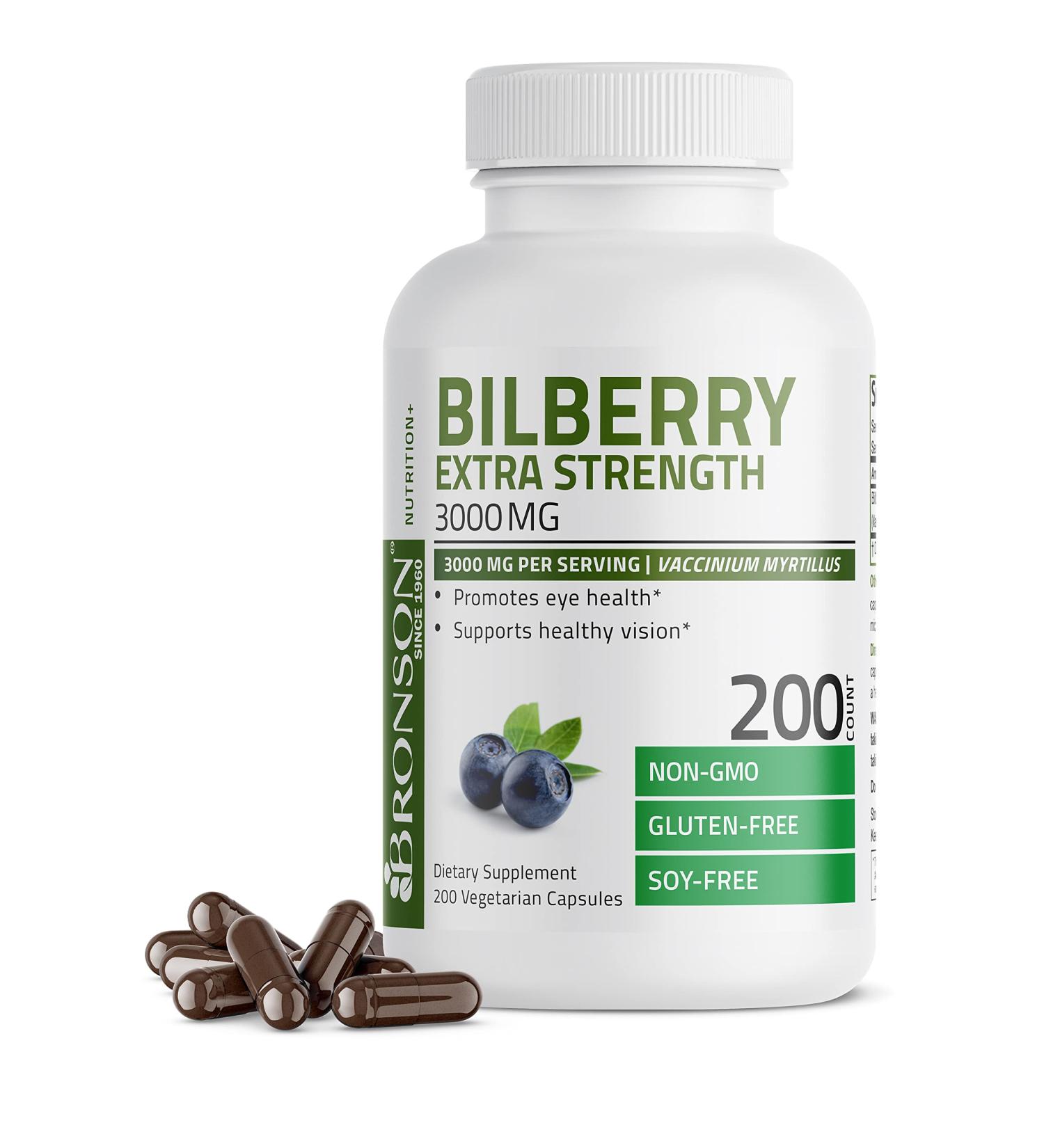 Bilberry Extra Strength 3000mg - Promotes Healthy Vision & Eye Health - 200 Vegetarian Capsules - Buy Online on GoSupps.com