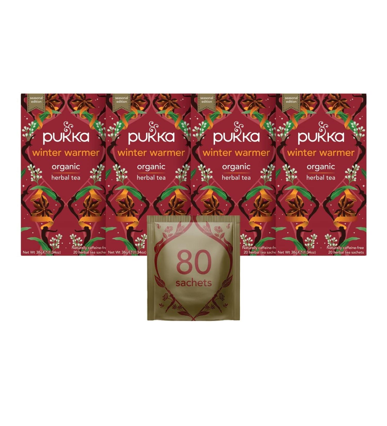 Pukka Herbs | Winter Warmer Organic Herbal Tea | Limited Edition | Ginger Cinnamon Clove Orange | Perfect For Festive Spirit | 4 packs | 80 Sachets - Buy Online on GoSupps.com