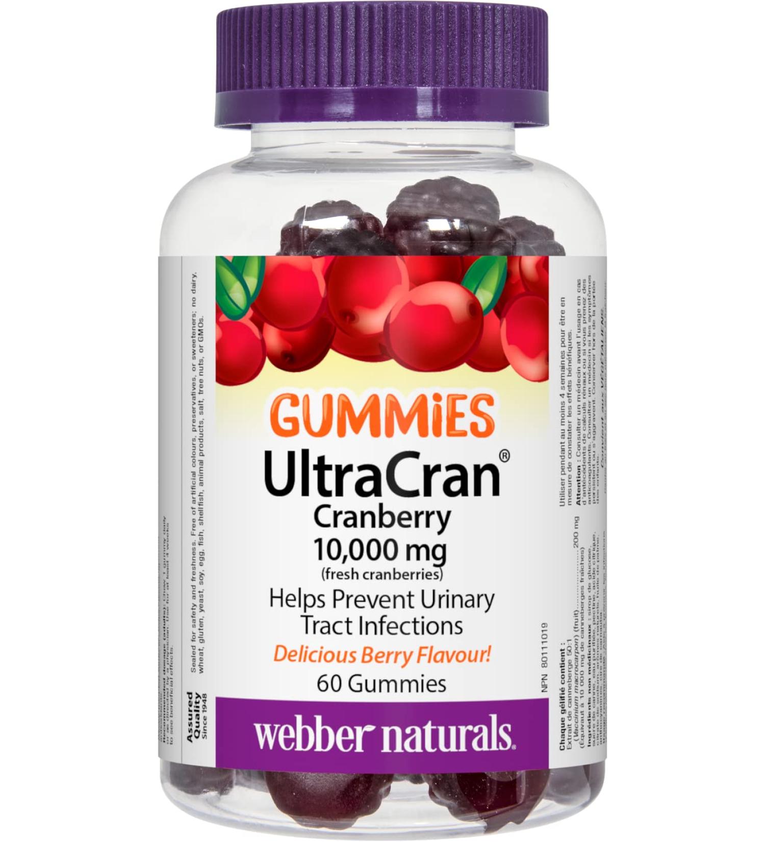 Webber Naturals UltraCran Cranberry 10 000 mg Gummy 60 Gummies Helps Prevent Urinary Tract Infections Vegan - Buy Online on GoSupps.com