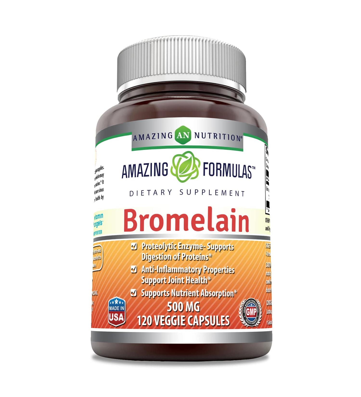 Amazing Formulas Bromelain 500 mg - 120 Veggie Capsules | Non-GMO, Gluten Free, Supports Digestion & Anti-Inflammatory - Buy Online on GoSupps.com