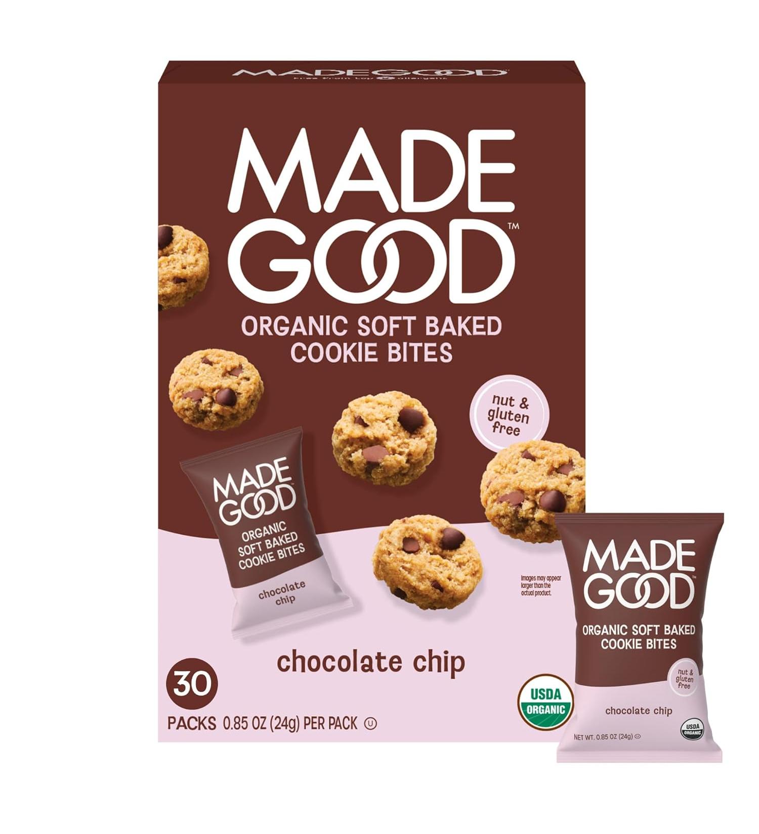 MadeGood Soft Baked Chocolate Chip Mini Cookies - Gluten-Free, Safe For School Snacks | 30 Count - Buy Online on GoSupps.com