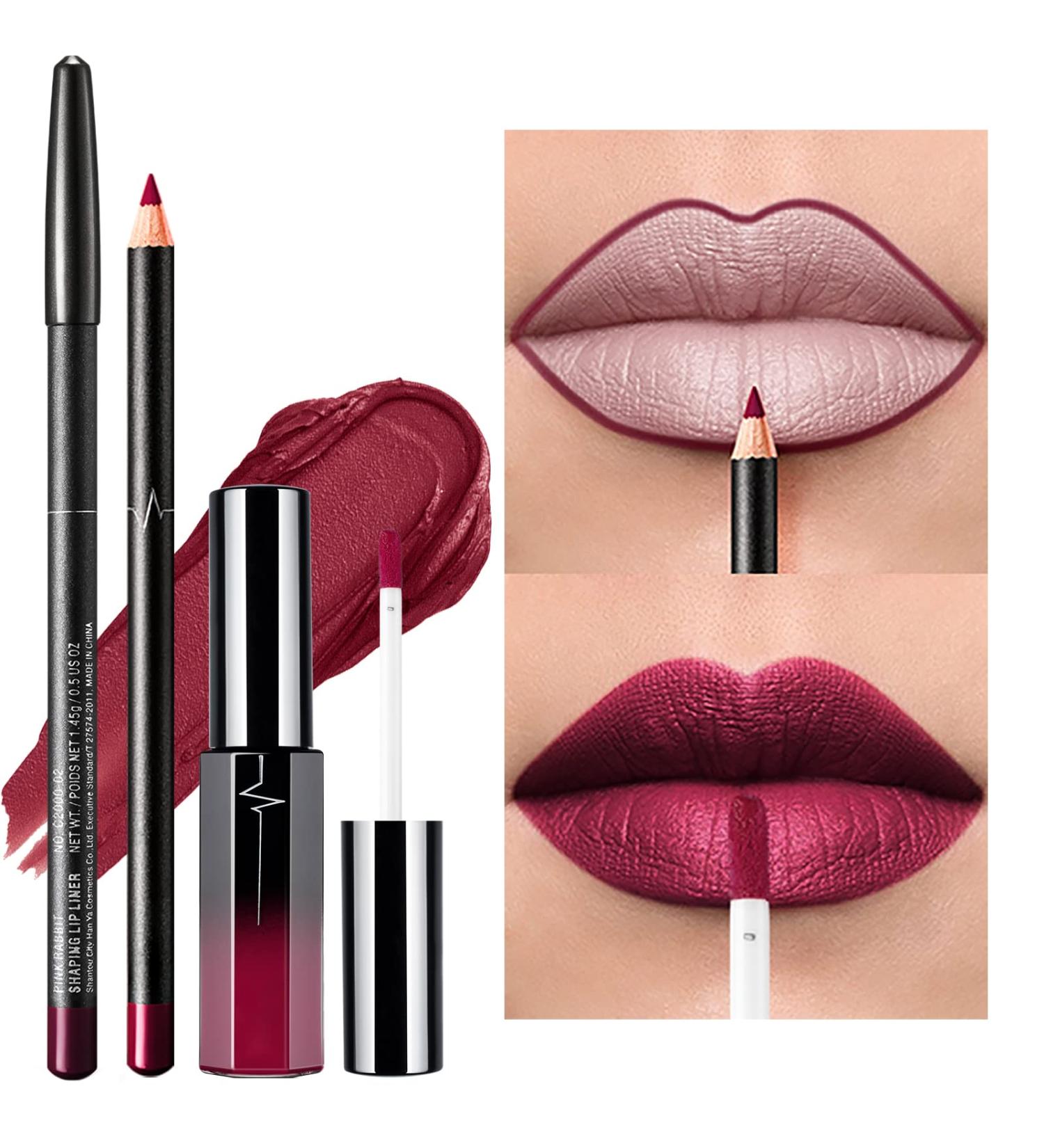 Erinde Purple Lip Liner Lipstick - Makeup Set  Long-Lasting Non-Stick Cup Velvet Lipstick Matte Kit - Not Fade Waterproof Lip liner Kit for Daily Makeup and Holiday Gifts 03