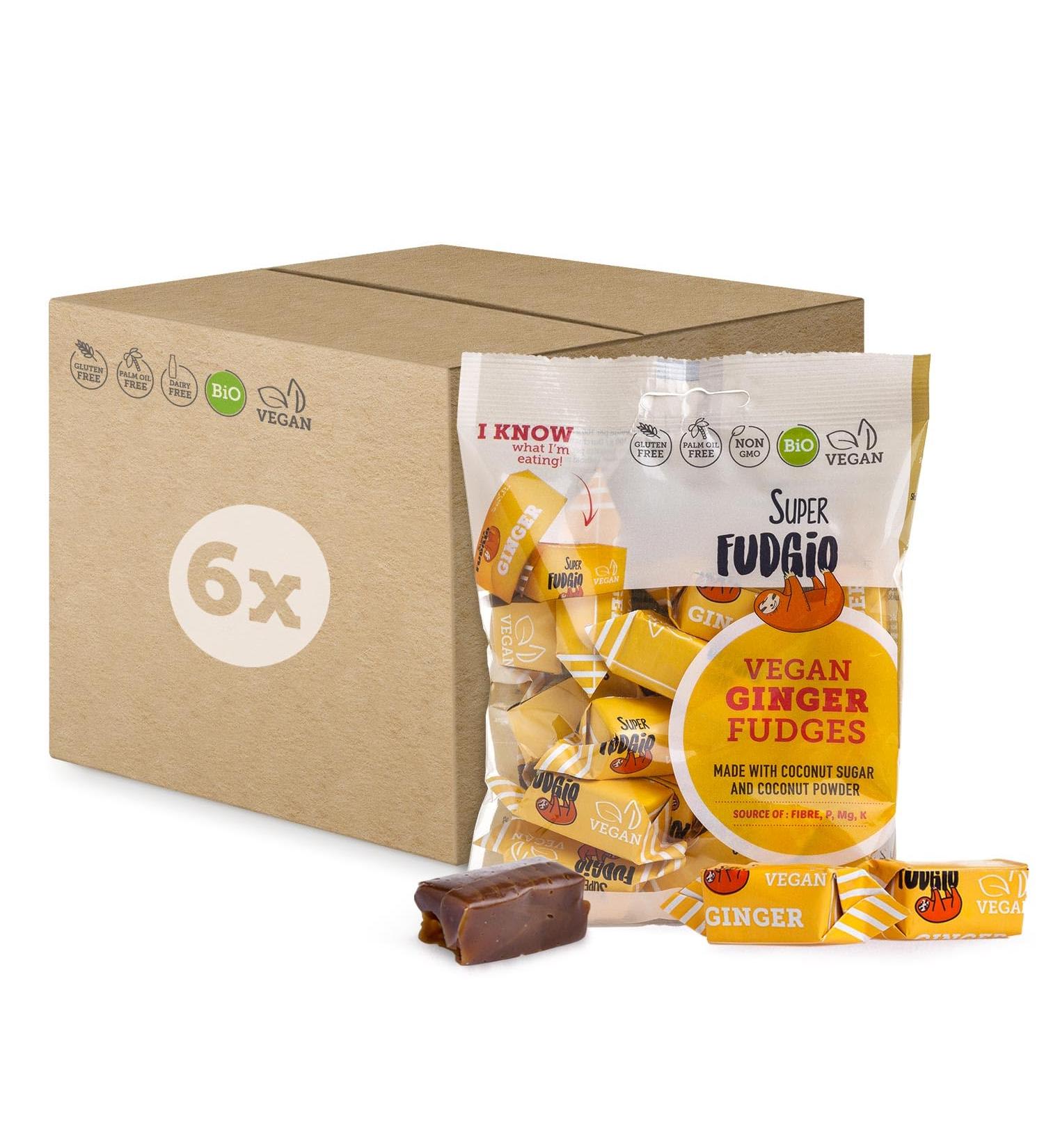 Super Fudgio Organic Ginger Candies - Vegan & Gluten-Free Caramel Treats | 6x150g Multipack | No Palm Oil - Made with Organic Coconut Milk & Coconut Sugar - Buy Online on GoSupps.com