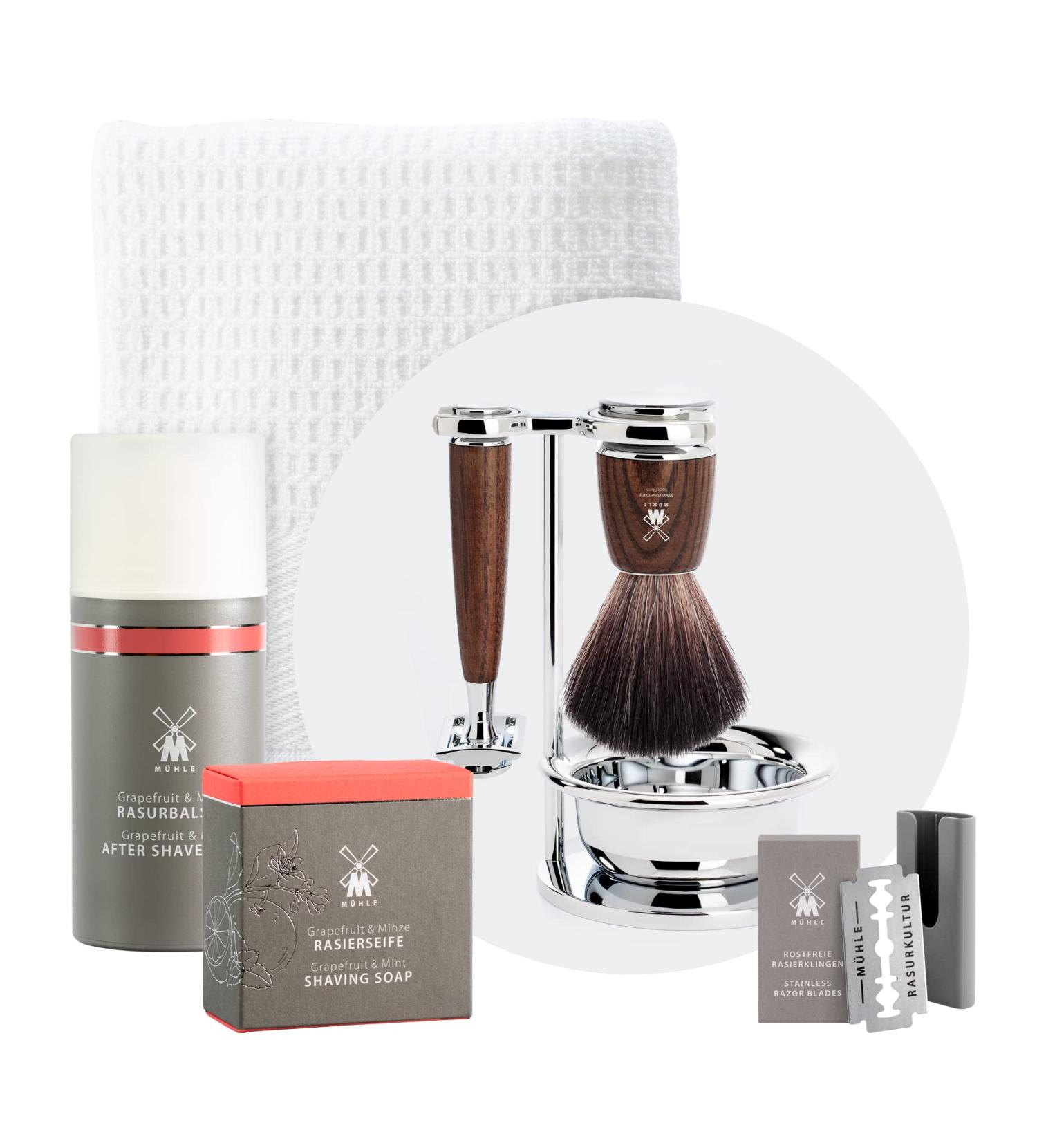 M HLE Rytmo 8-Piece Shaving Set - Chrome-Plated Razor Brush Stand Soap & Aftershave | Premium International Shipping - Buy Online on GoSupps.com