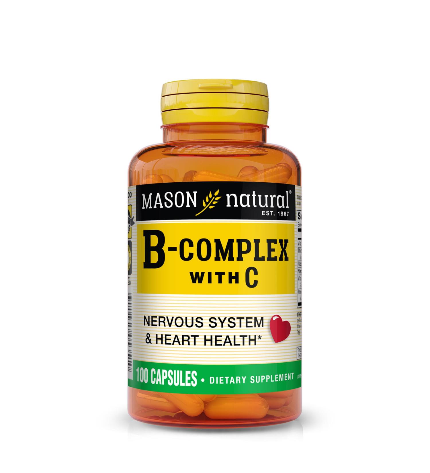 MASON NATURAL B-Complex with Vitamin C Nervous System & Heart Health Support 100 Capsules - Buy Online on GoSupps.com
