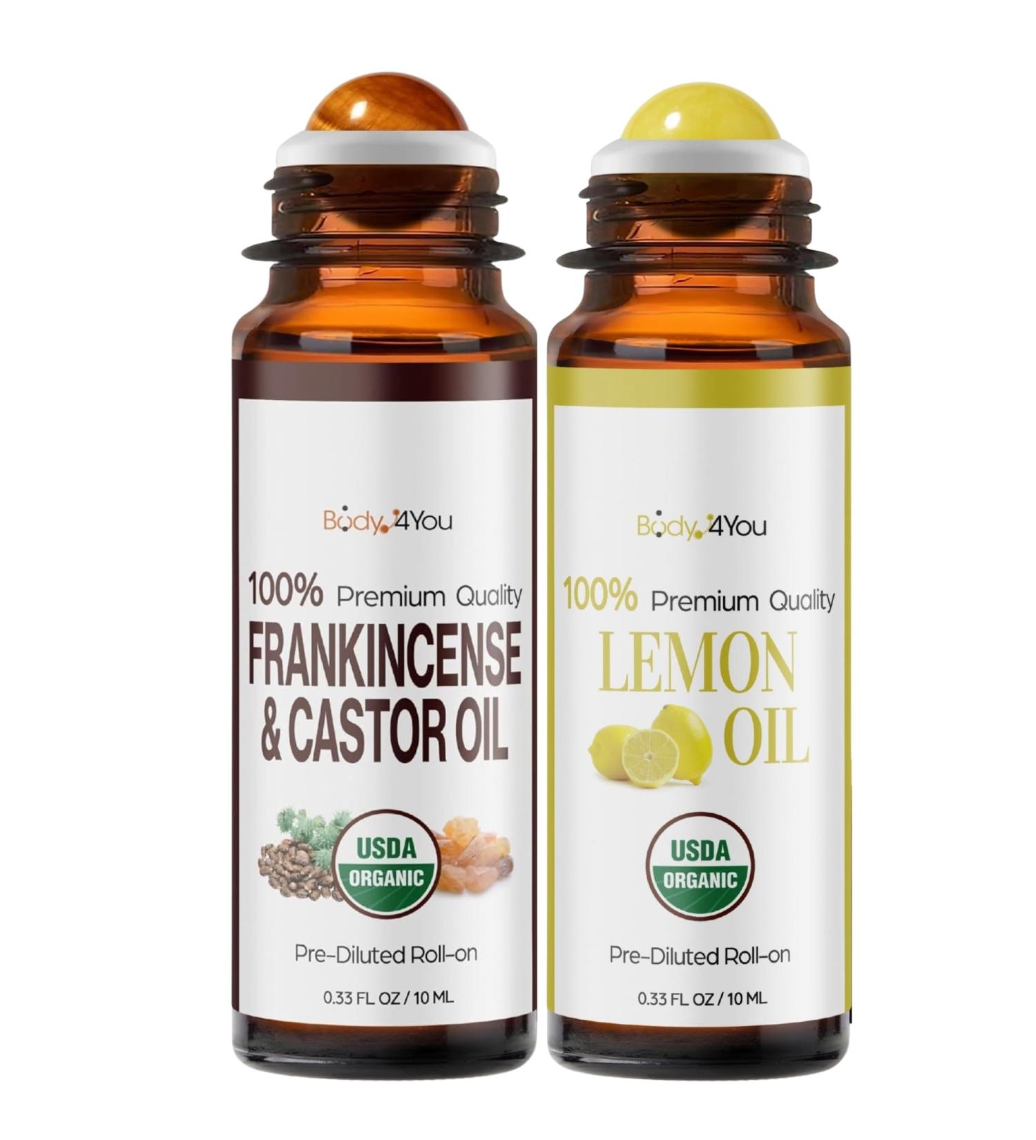 BodyJ4You Frankincense + Lemon Essential Oil Roll On Duo - USDA Organic Castor Oil + MCT Coconut Oil Bases - Tigerite and Yellow Jade Stone Rollers - Grounding Pulse Points Daytime Uplift Wrist Neck C - Buy Online on GoSupps.com