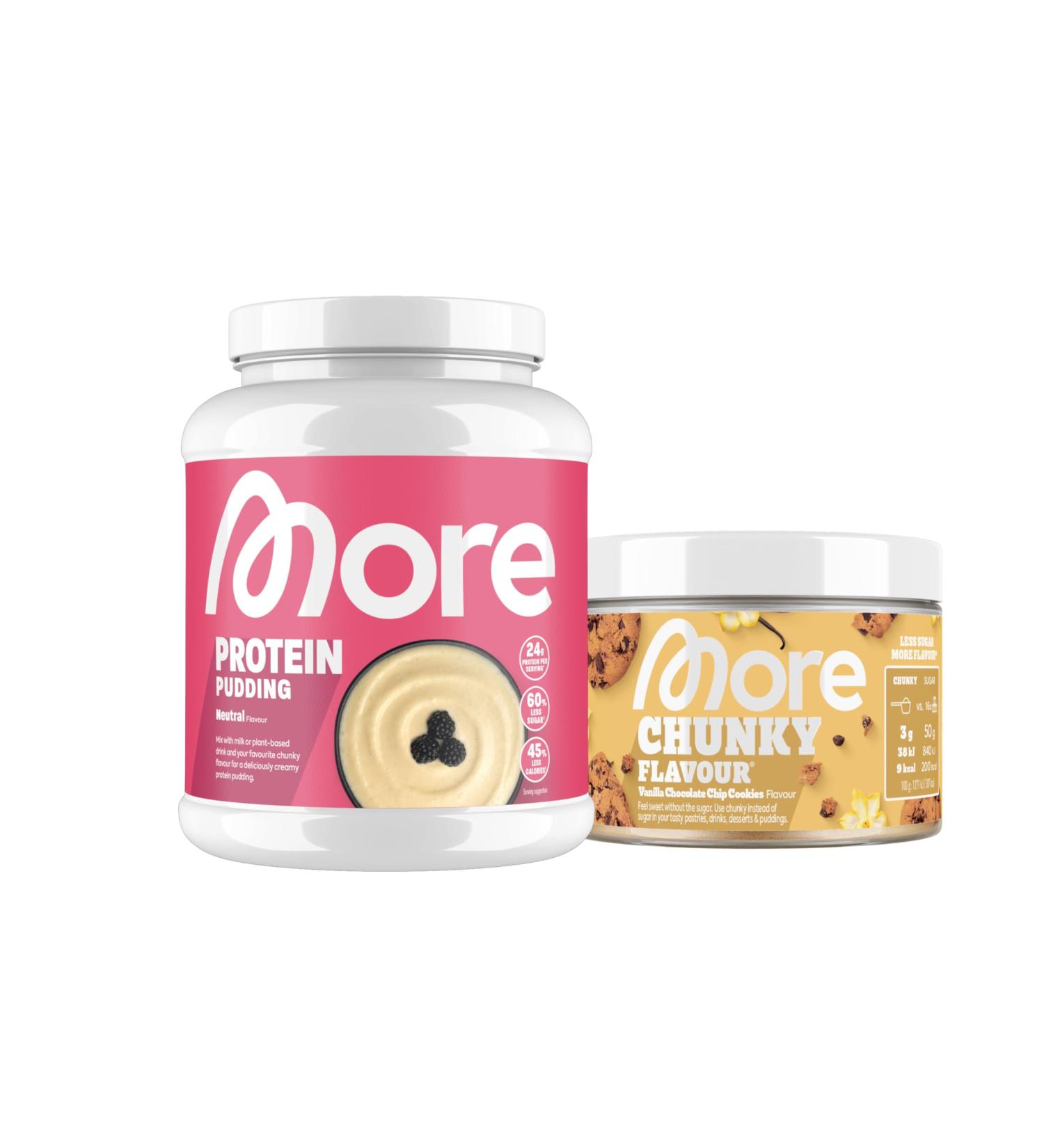 More protein pudding neutral 600 g & more chunky flavor 150 g vanilla chocolate chip cookie for a creamy pudding with taste less fat and fewer calories bundle with vanilla chocolate chip cookie 750g (1 Pack)