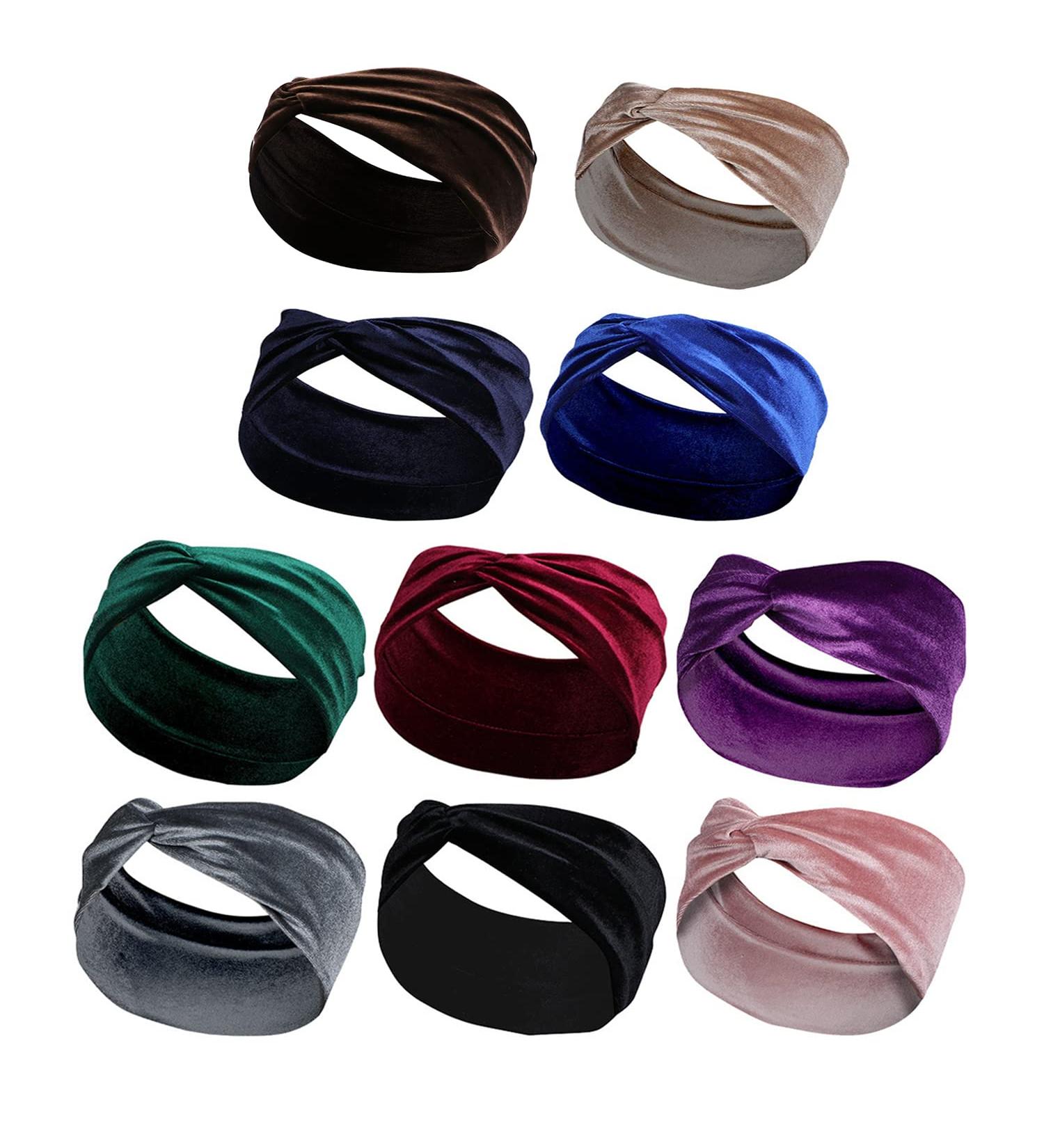 ELANE 10 PCS Velvet Turban Headbands for Women - Adjustable, Non-Slip Boho Style for Yoga & Shopping - Buy Online on GoSupps.com