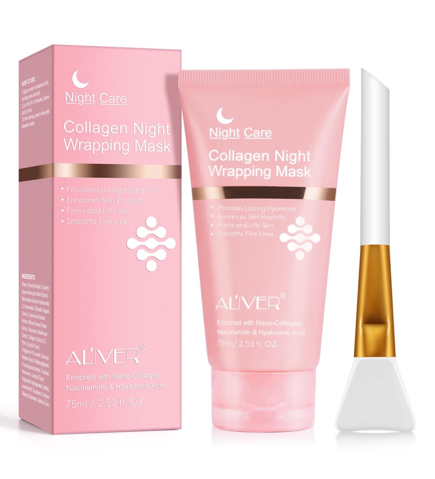  P-Beauty Cosmetic Accessories P-BEAUTY Collagen Night Mask Night Mask Night Mask with Brush 75ml Night Mask with Lift and Wrinkle Reduction Face Mask Collagen Peel Off with Hyaluronic Acid - Buy Online on GoSupps.com