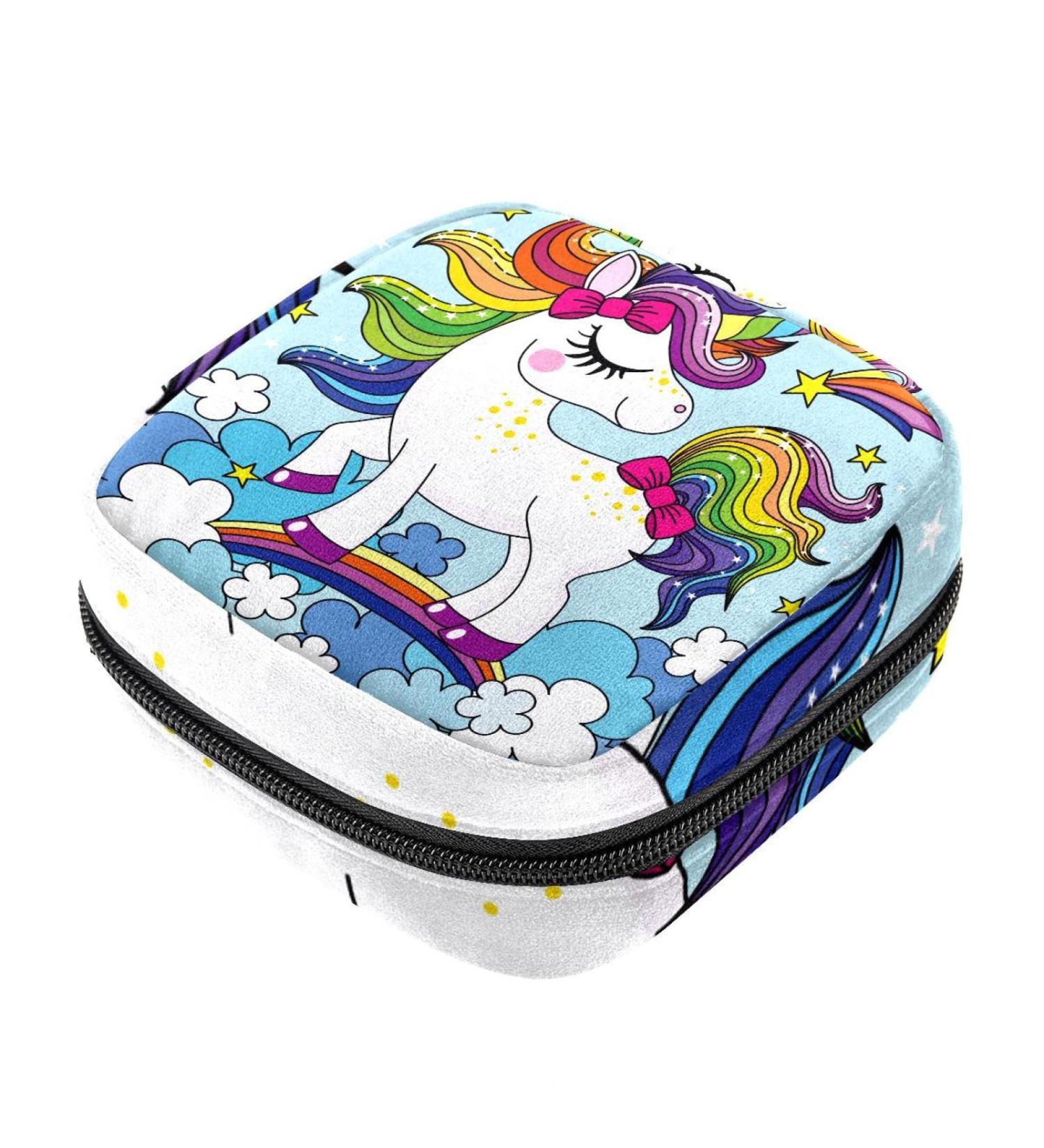 Unicorn Blue Sanitary Napkin Storage Bag for Girls First Period Pads Holder & Makeup Travel Bag - Buy Online on GoSupps.com
