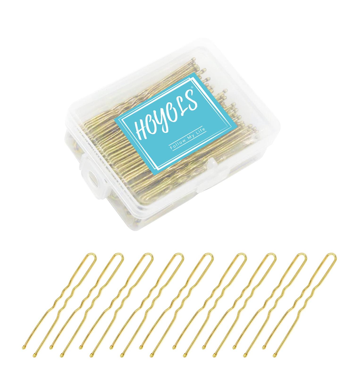 Hoyols U-Shaped Hairpins for Women & Girls - 100 Pack Blonde Metal Bobby Pins for Thick Hair Curved Design for Elegant Hairstyles - Buy Online on GoSupps.com