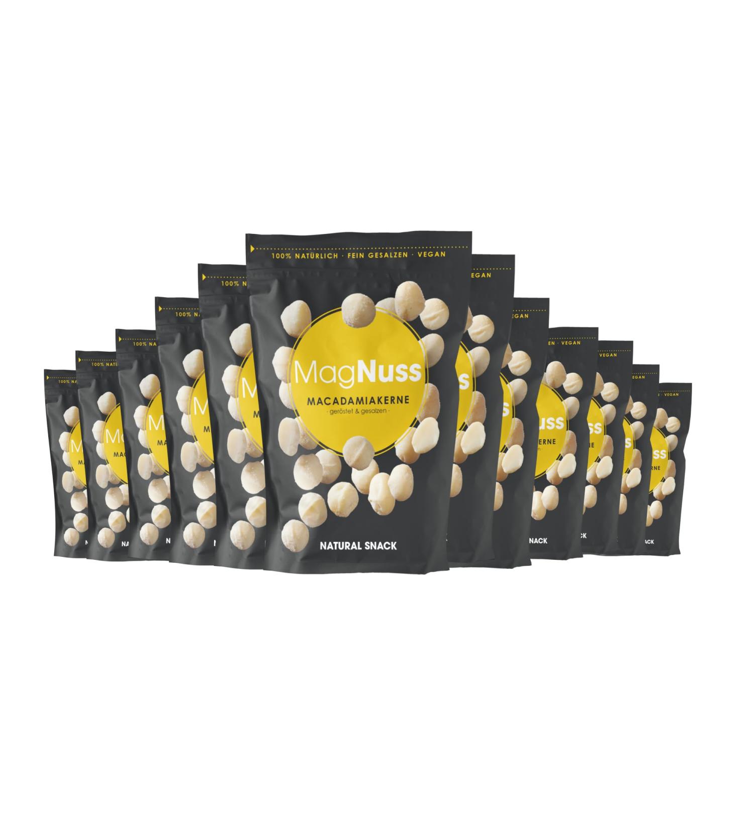 MagNuss Macadamias | Roasted & Salted Macadamia Nuts 12x125g Bulk Pack | Vegan Gluten-Free Snack - Buy Online on GoSupps.com
