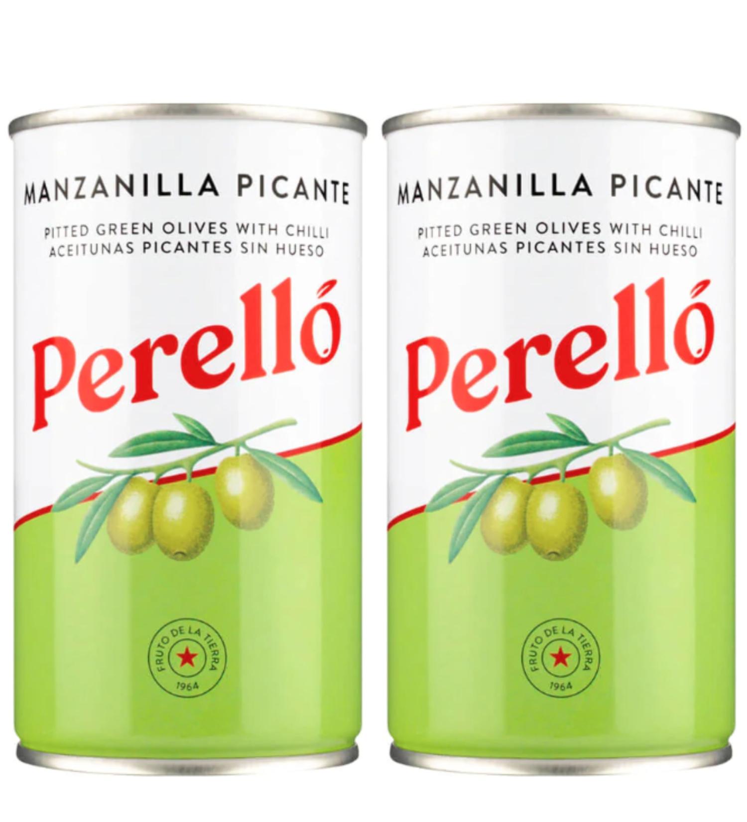 Perello Manzanilla Pitted Olives 150g - Pack of 2 | Spanish Green Olives | Gourmet Snack | Ready-to-Eat | Ideal for Mediterranean Cuisine