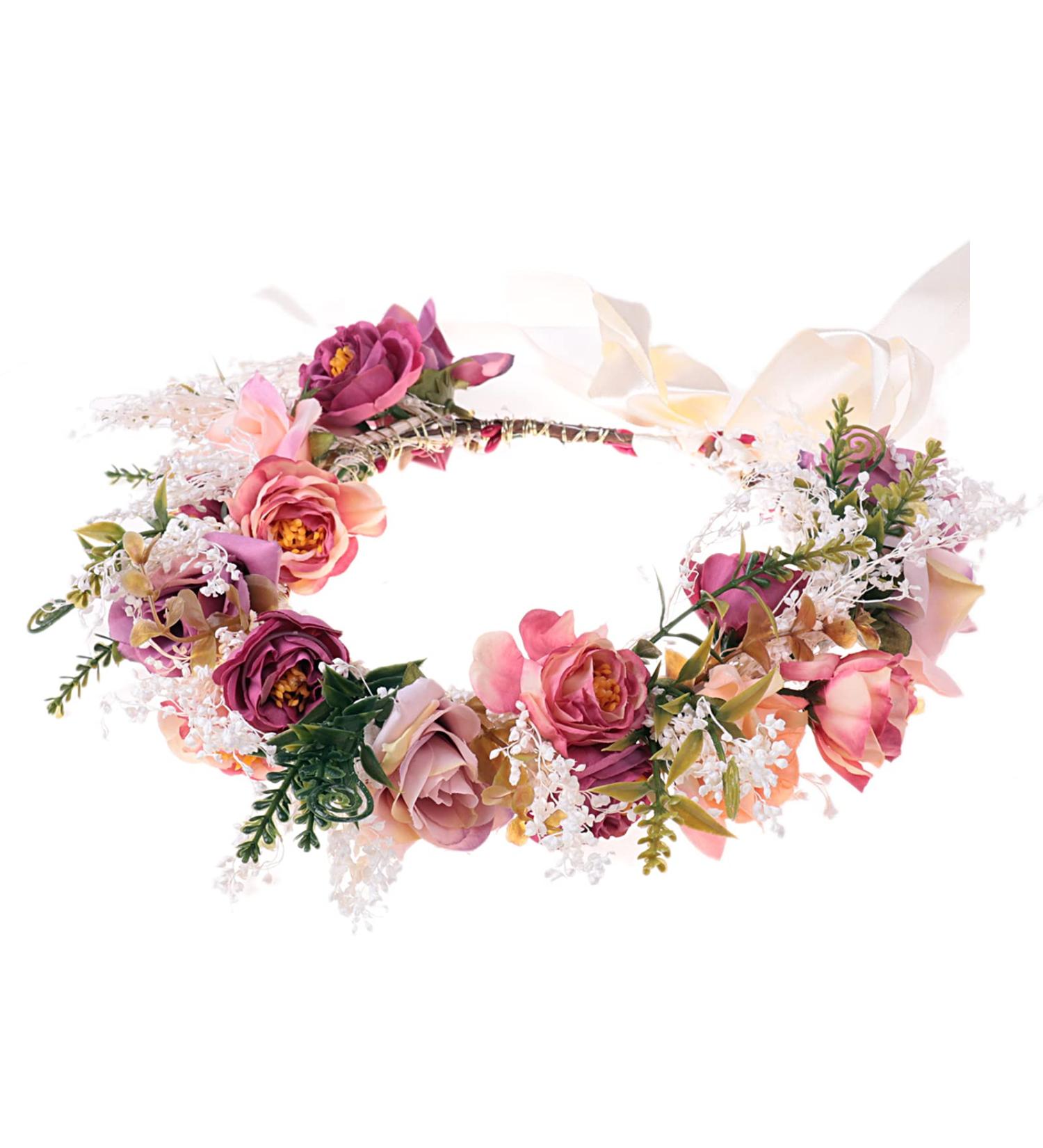 Rose Flower Crown Bridal Headband - Boho Floral Hair Wreath for Wedding, Festival Photos - Buy Online on GoSupps.com