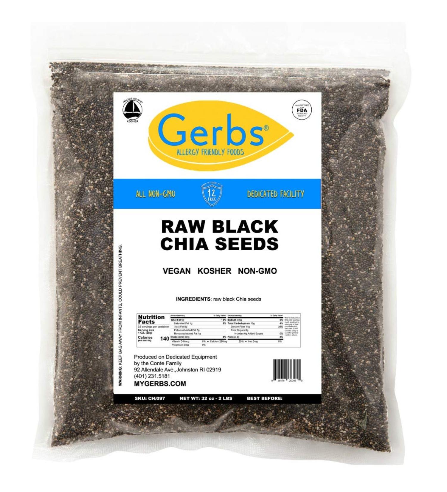 GERBS Raw Black Chia Seeds 2 LBS | Non-GMO, Keto & Paleo Friendly | Resealable Bulk Bag | Ideal for Yogurt, Smoothies & Oatmeal | Gluten & Nut Allergy Free - Buy Online on GoSupps.com
