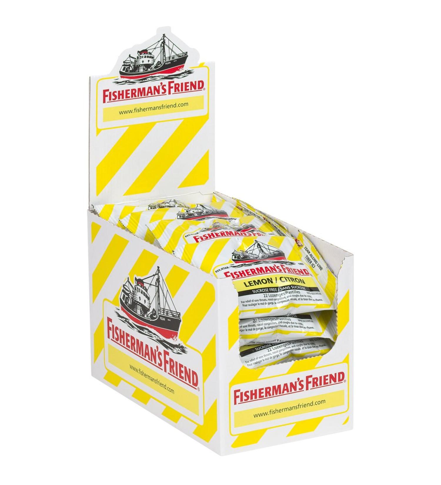 Fisherman s Friend Sugar Free Lemon | For Temporary Relief of Cough Sore Throat & Nasal Congestion | No Sugar | Halal Vegan Kosher & Gluten Free | 24 Packs of 22 Lozenges (528 Total Count) - Buy Online on GoSupps.com